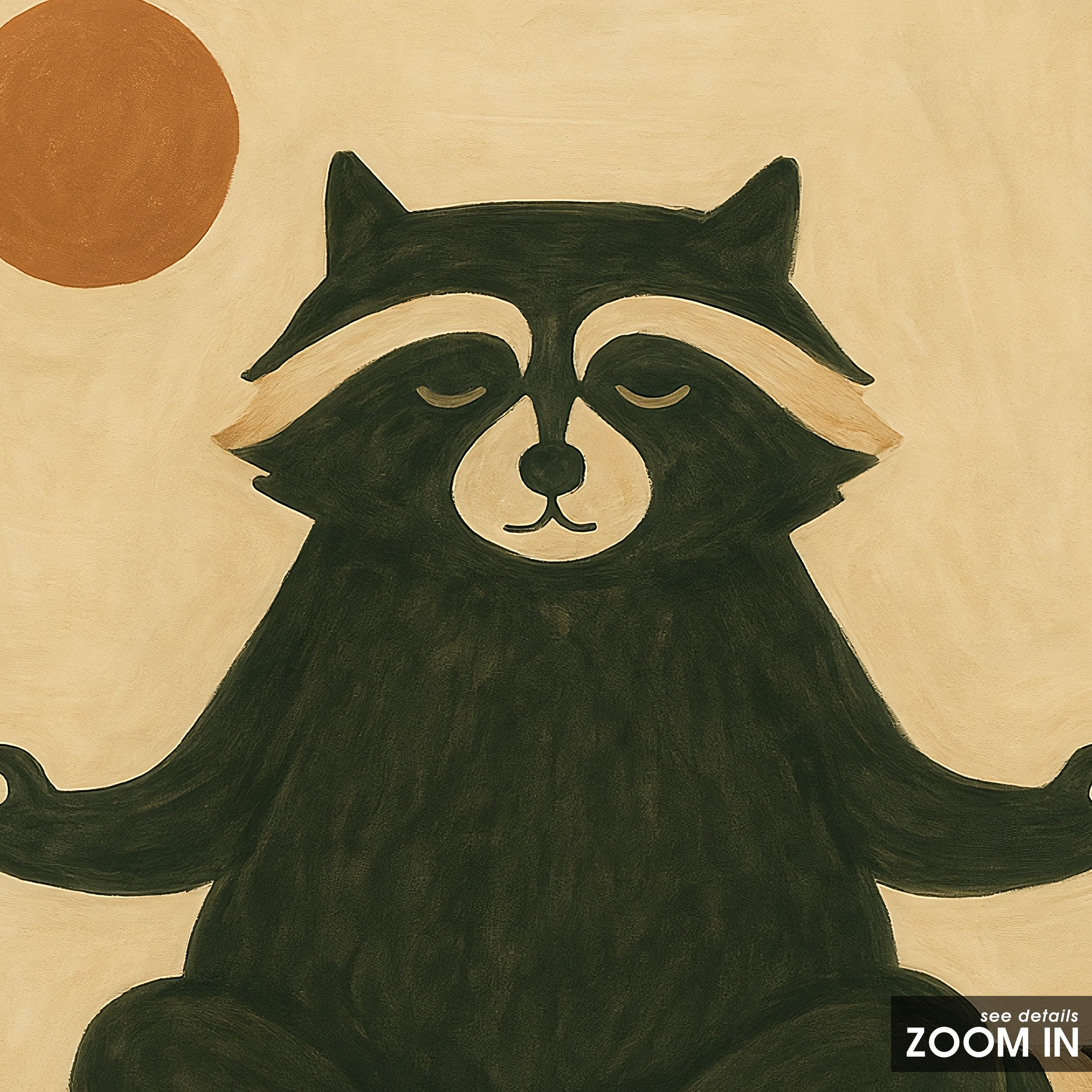 Give Less — Zen Raccoon Print – in room setting
