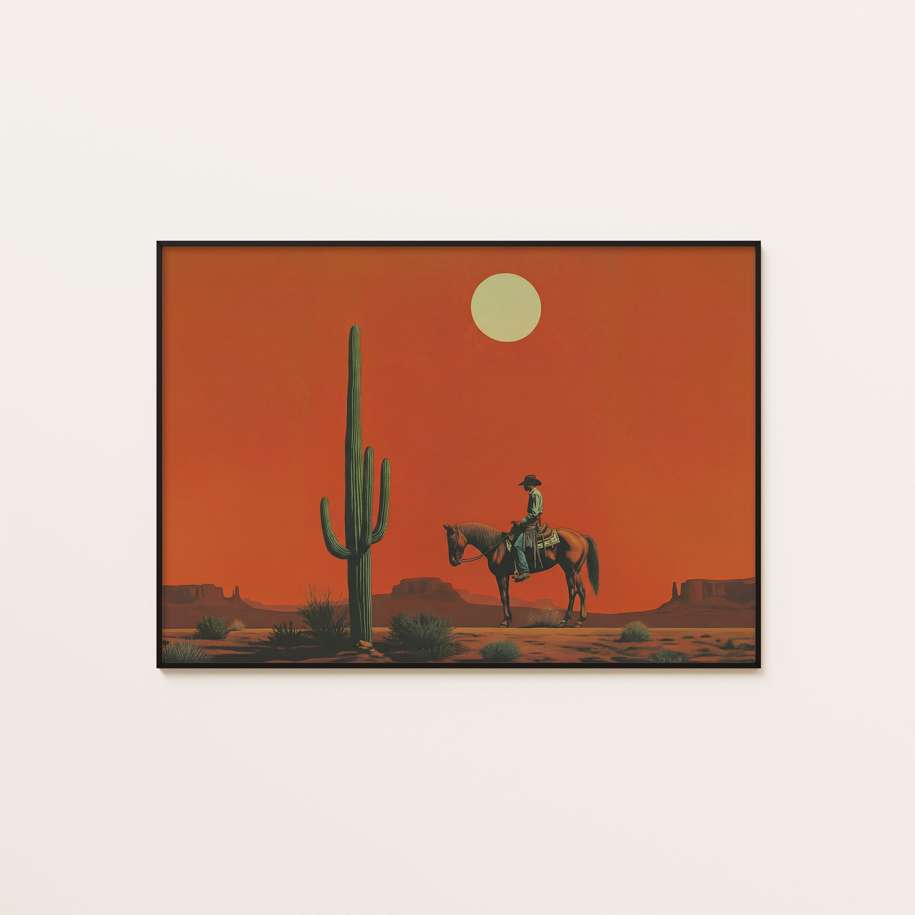 Desert Dusk Rider — Western Art Print – unframed poster