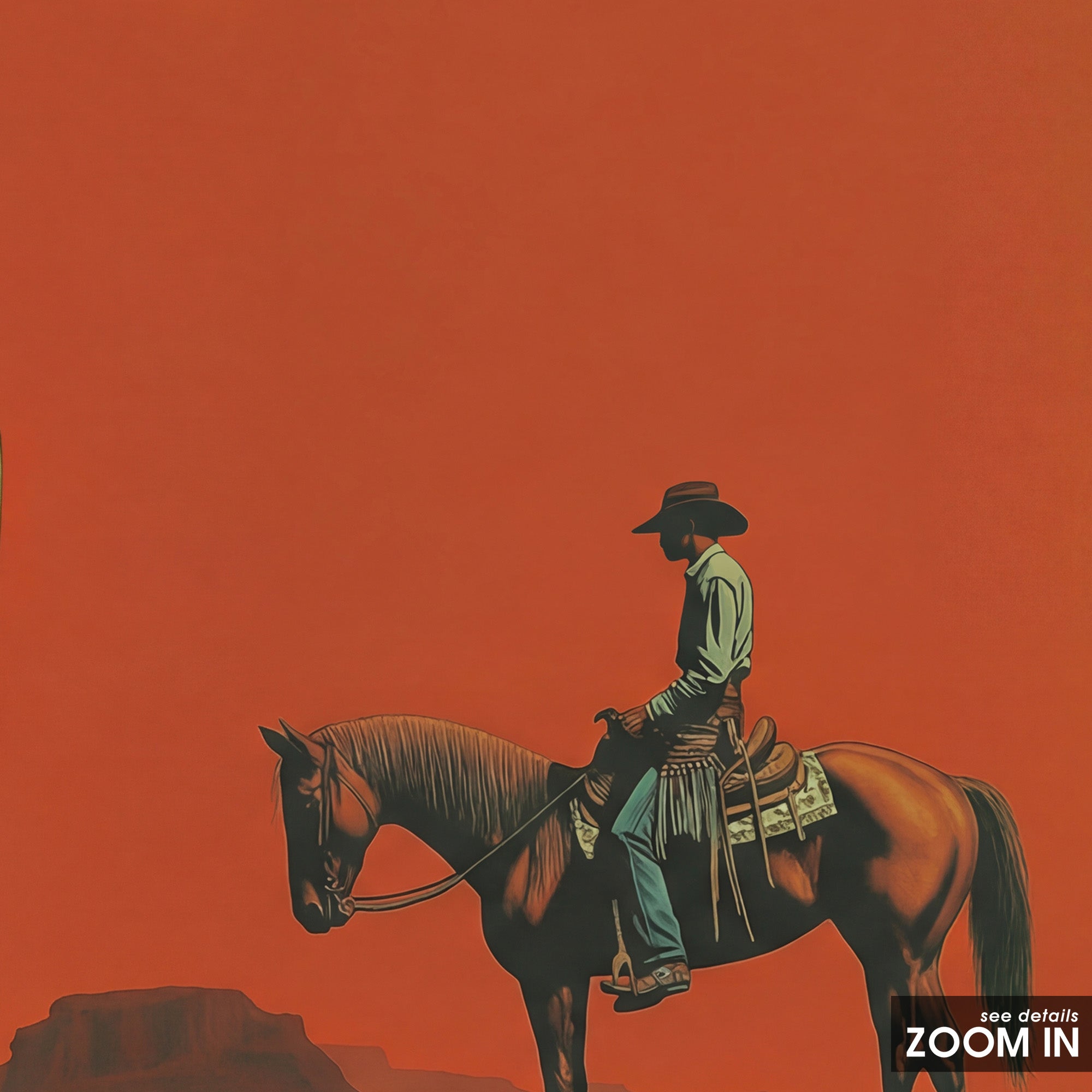 Desert Dusk Rider — Western Art Print – in room setting