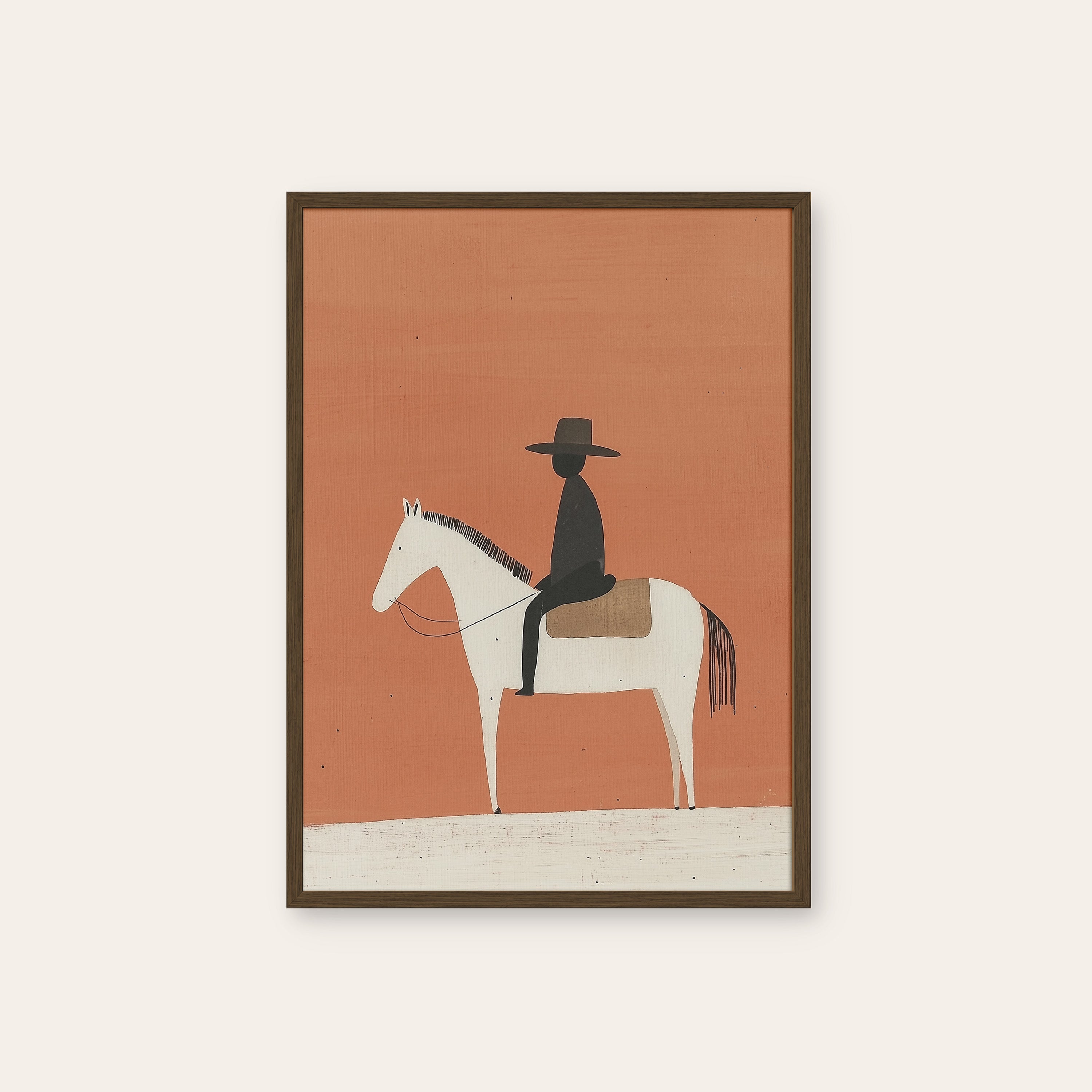 Lone Rider — Minimal Horse Print – dark wood frame