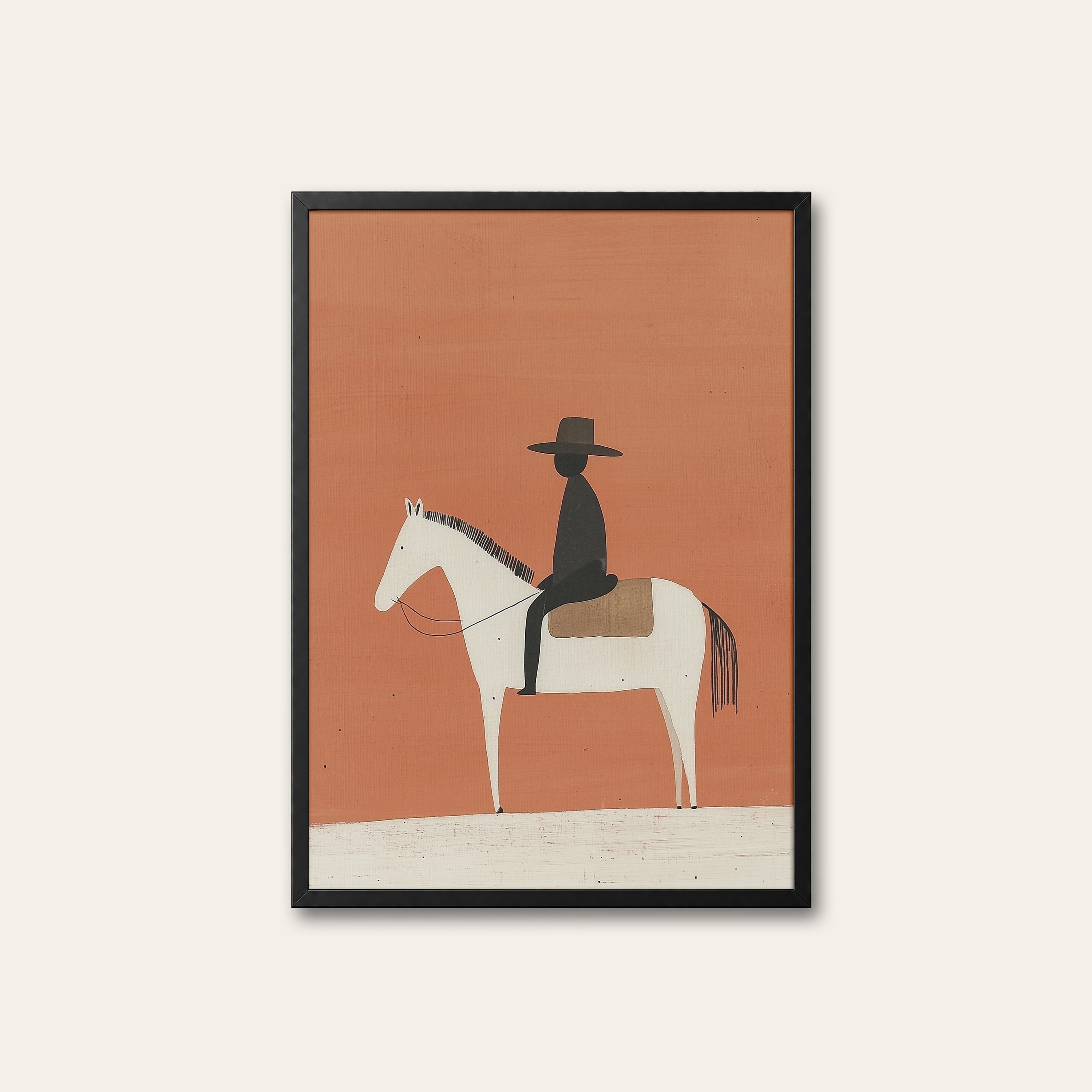 Lone Rider — Minimal Horse Print – black frame