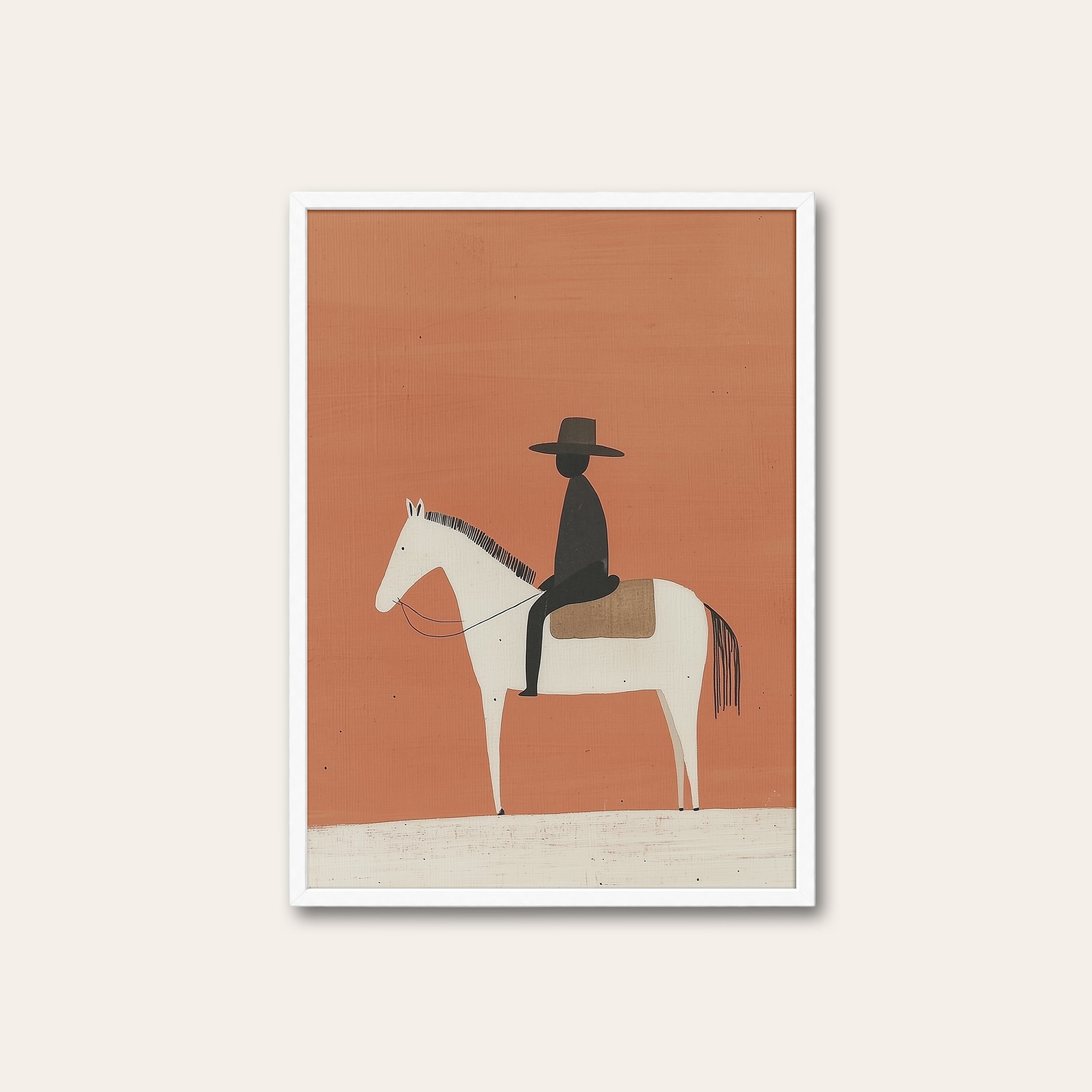 Lone Rider — Minimal Horse Print – white frame