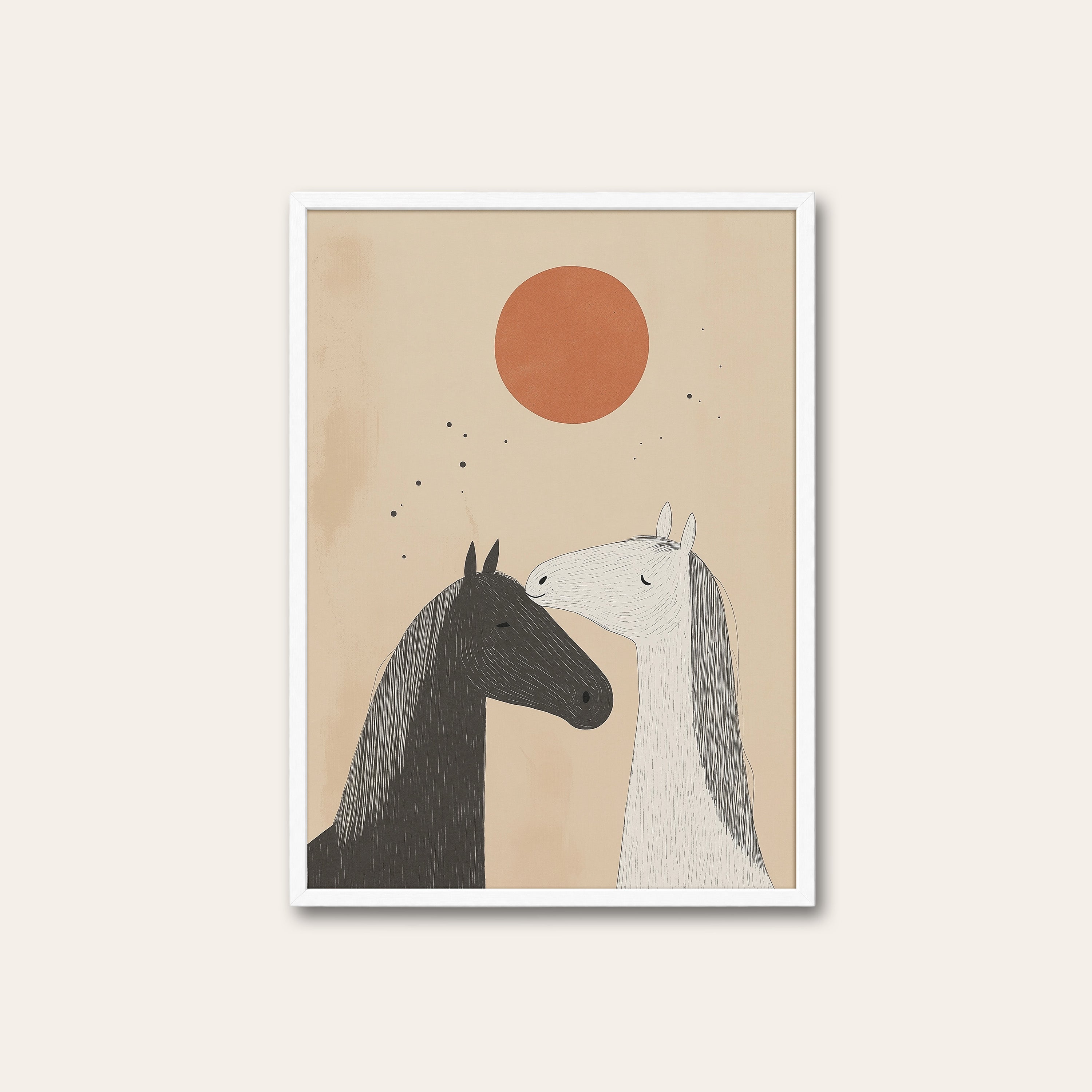 Two Horses — Soft Morning Print – white frame