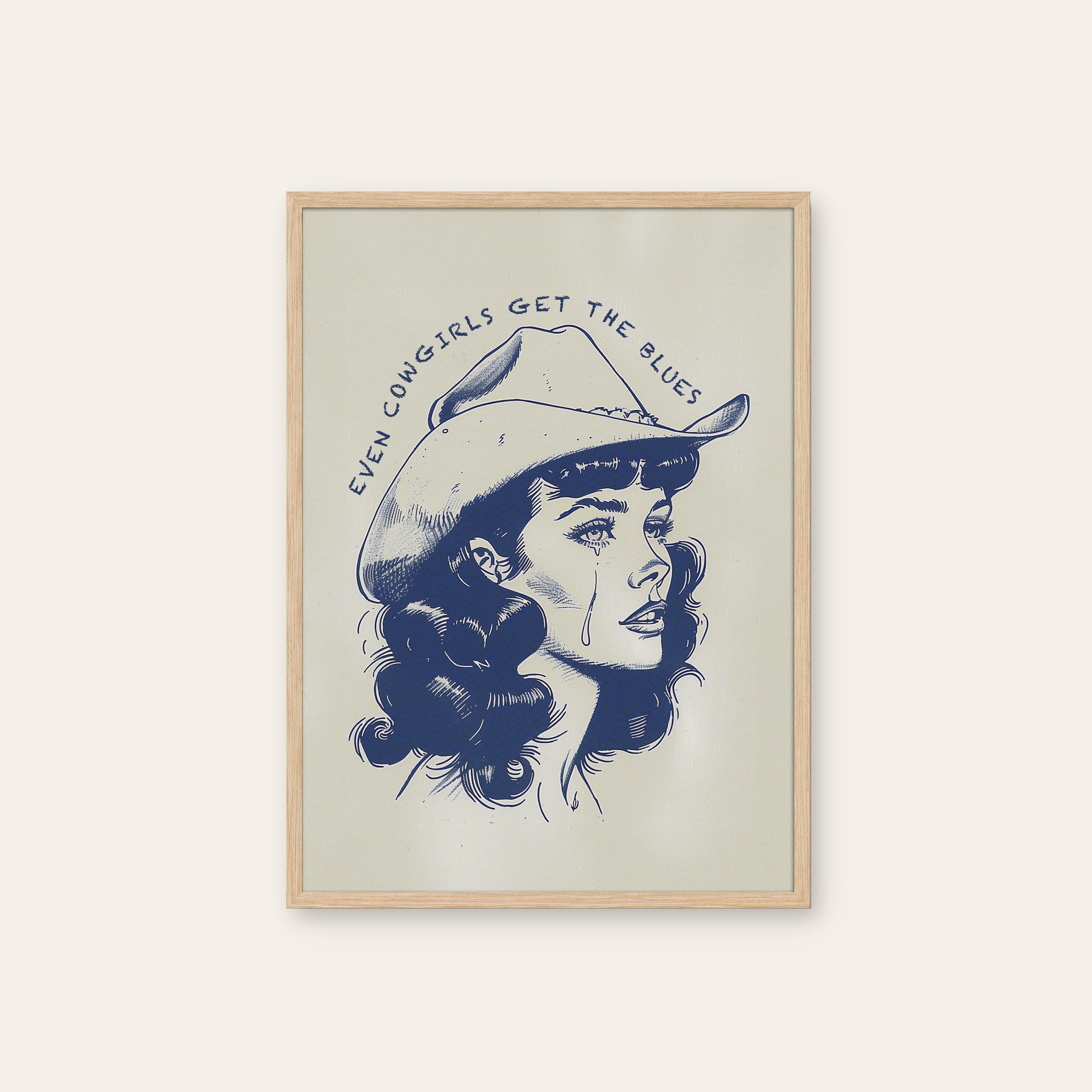 Cowgirl Blues — Portrait Line Print – natural wood frame