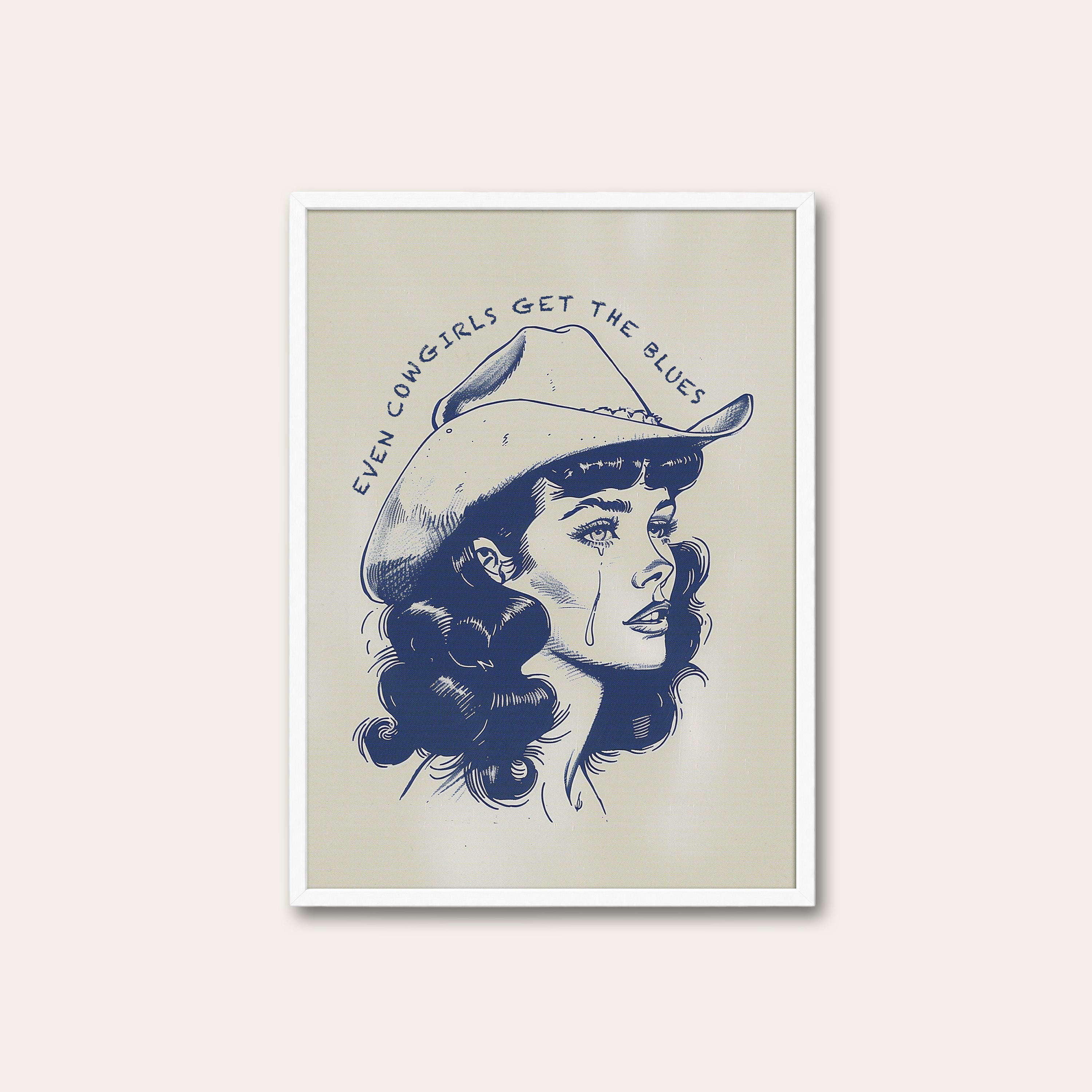 Cowgirl Blues — Portrait Line Print – white frame