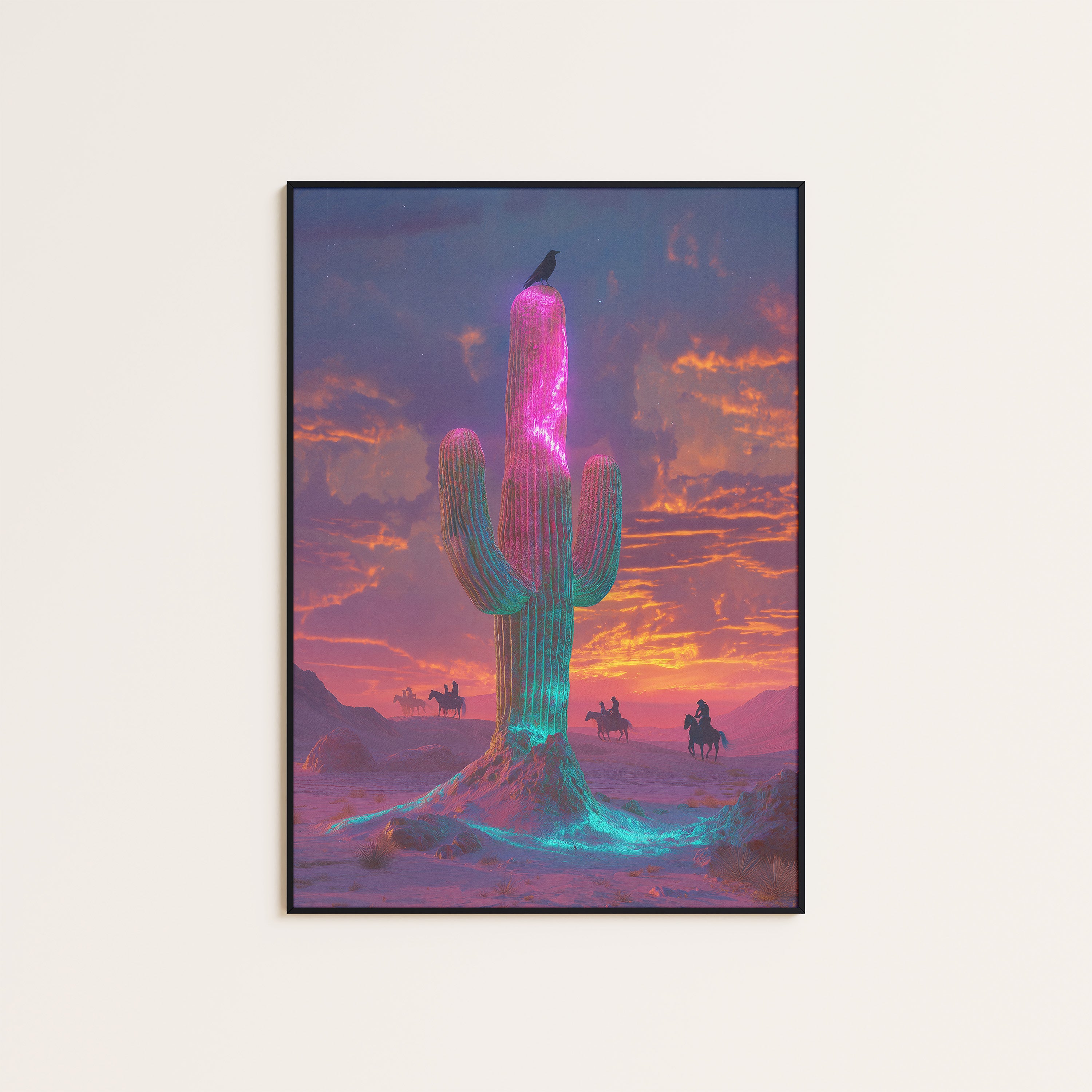 Neon Saguaro — Desert Dusk Print – unframed poster