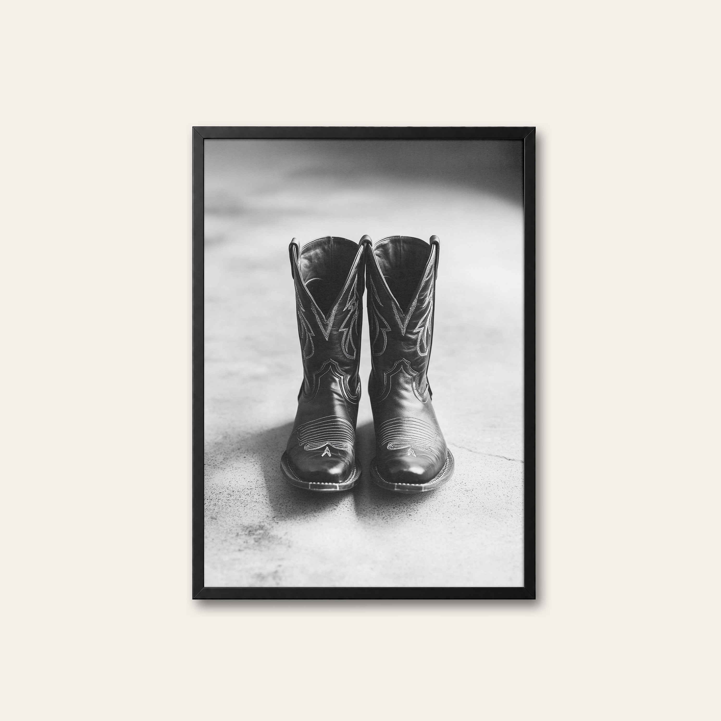 Old Boots — Monochrome Still Life Print – black frame