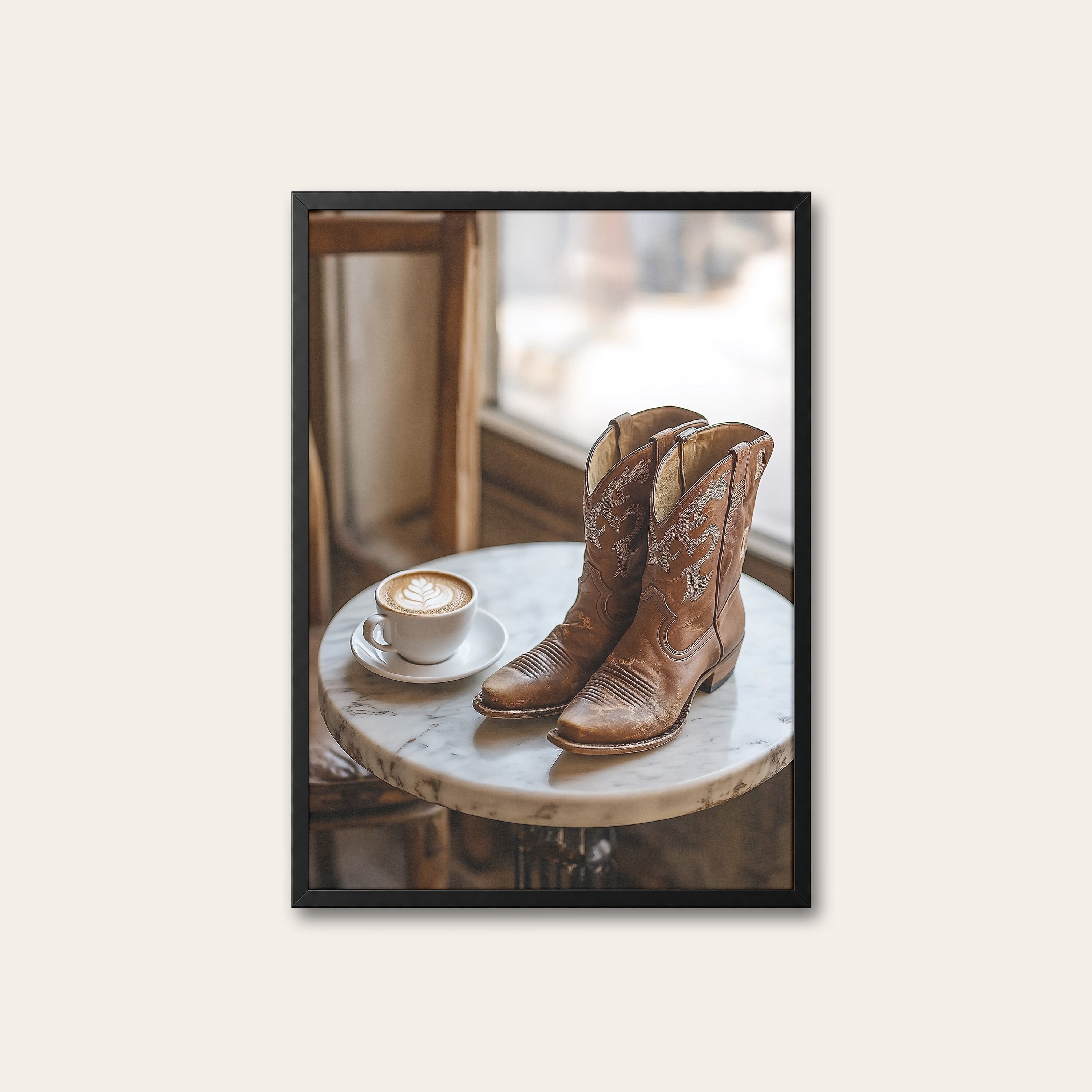 Boots & Latte — Café Western Print – black frame