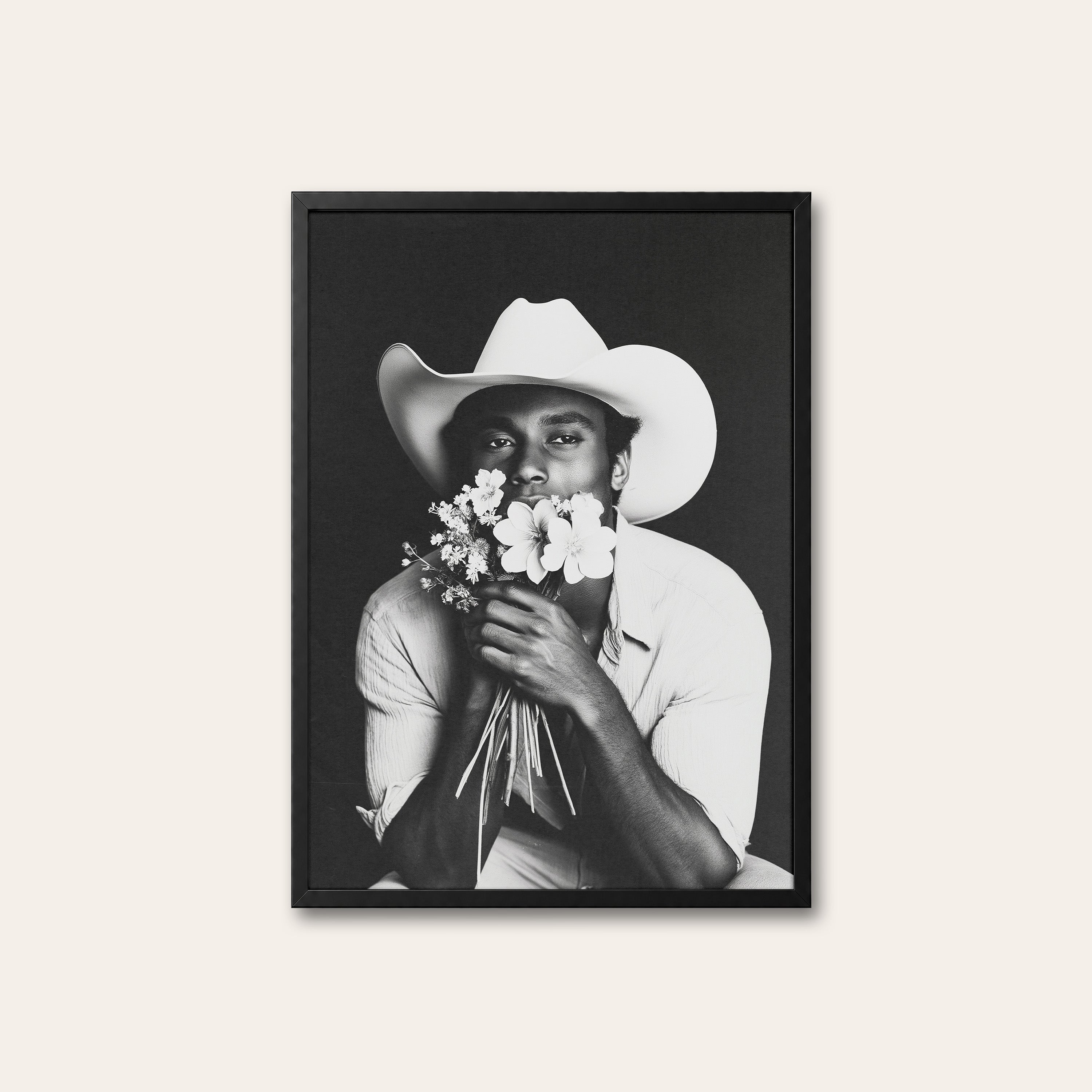 Wildflower Cowboy — Portrait Print – black frame