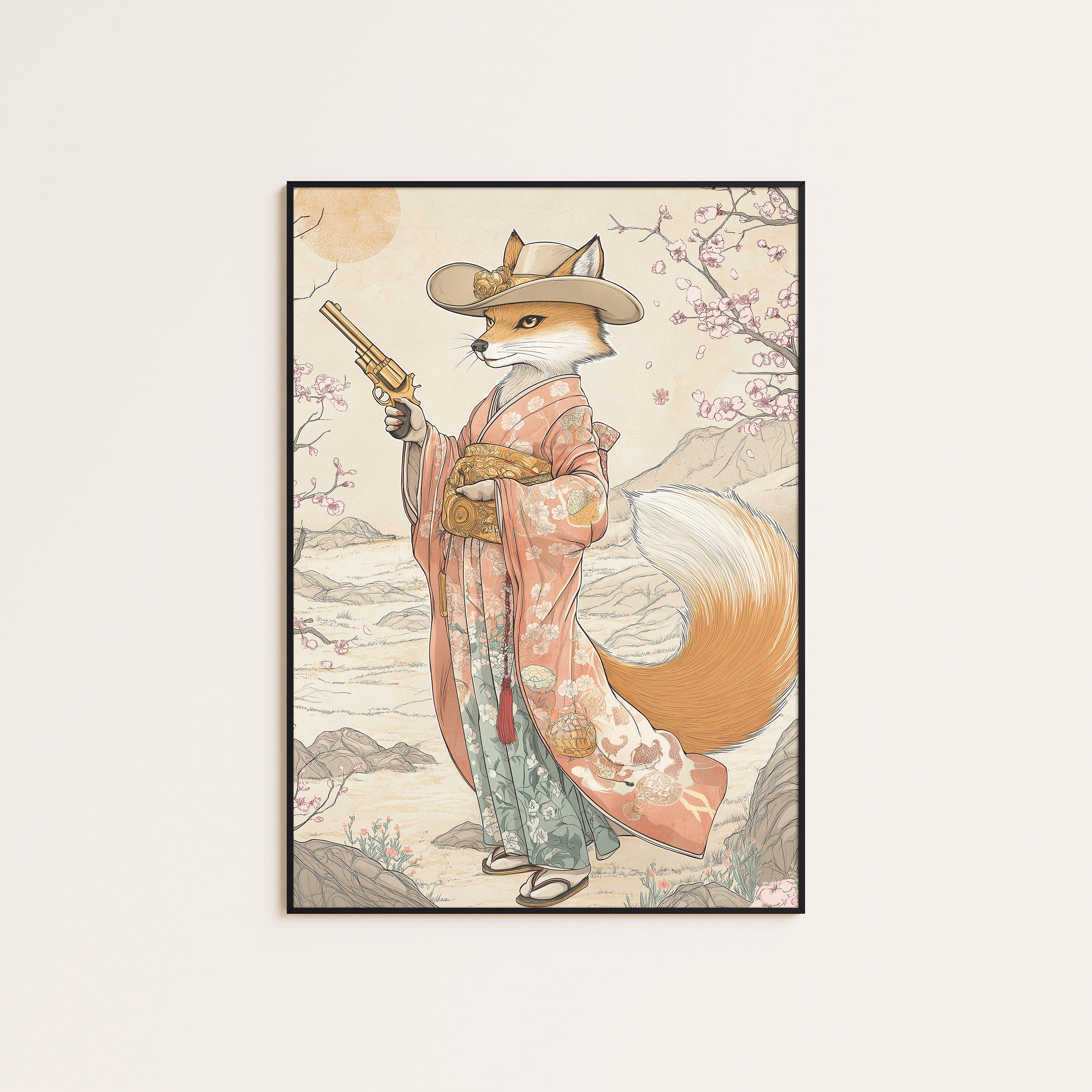 Fox Gunslinger — Kimono Western Print – unframed poster