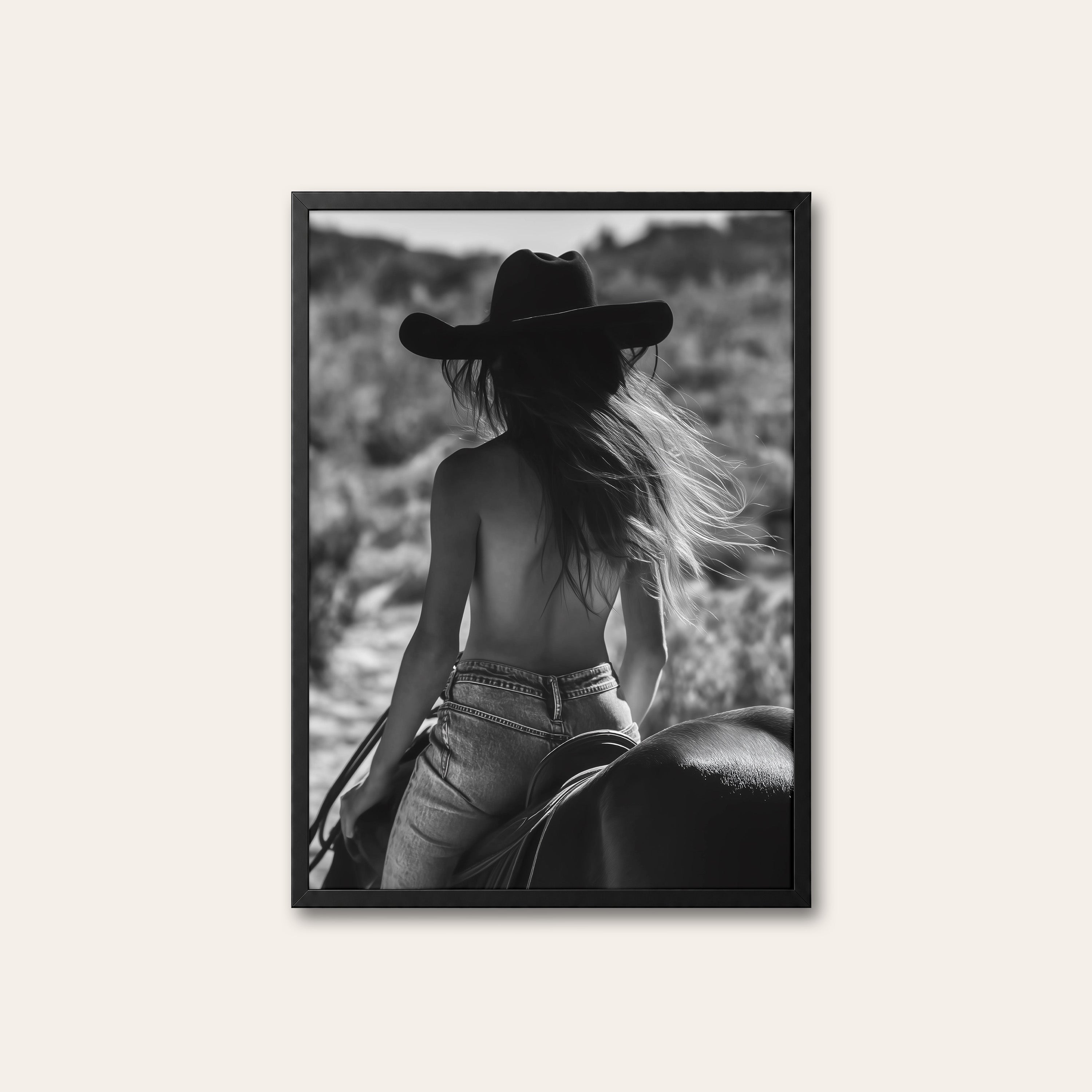 Riding Out — Cowgirl Photo Print – black frame