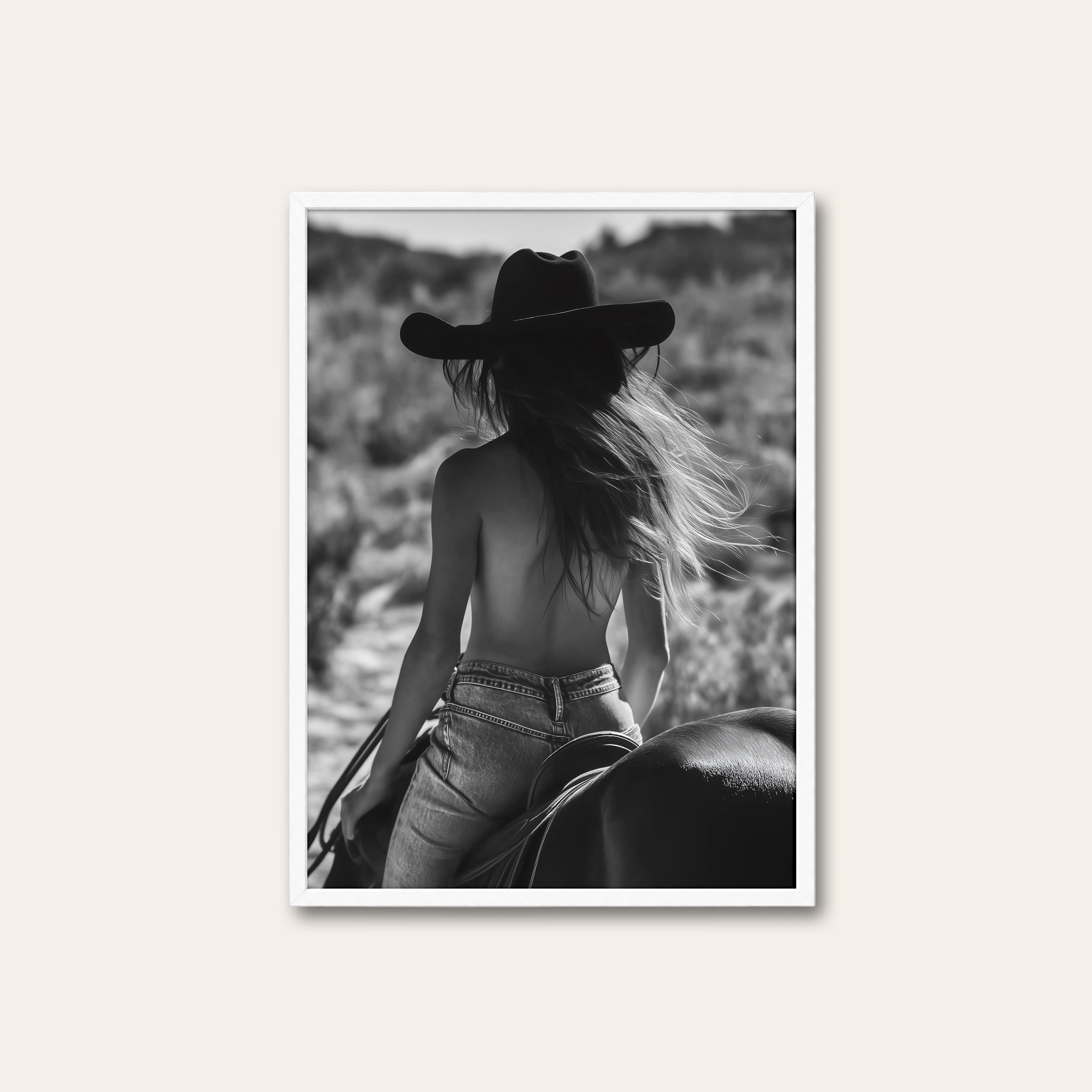 Riding Out — Cowgirl Photo Print – white frame