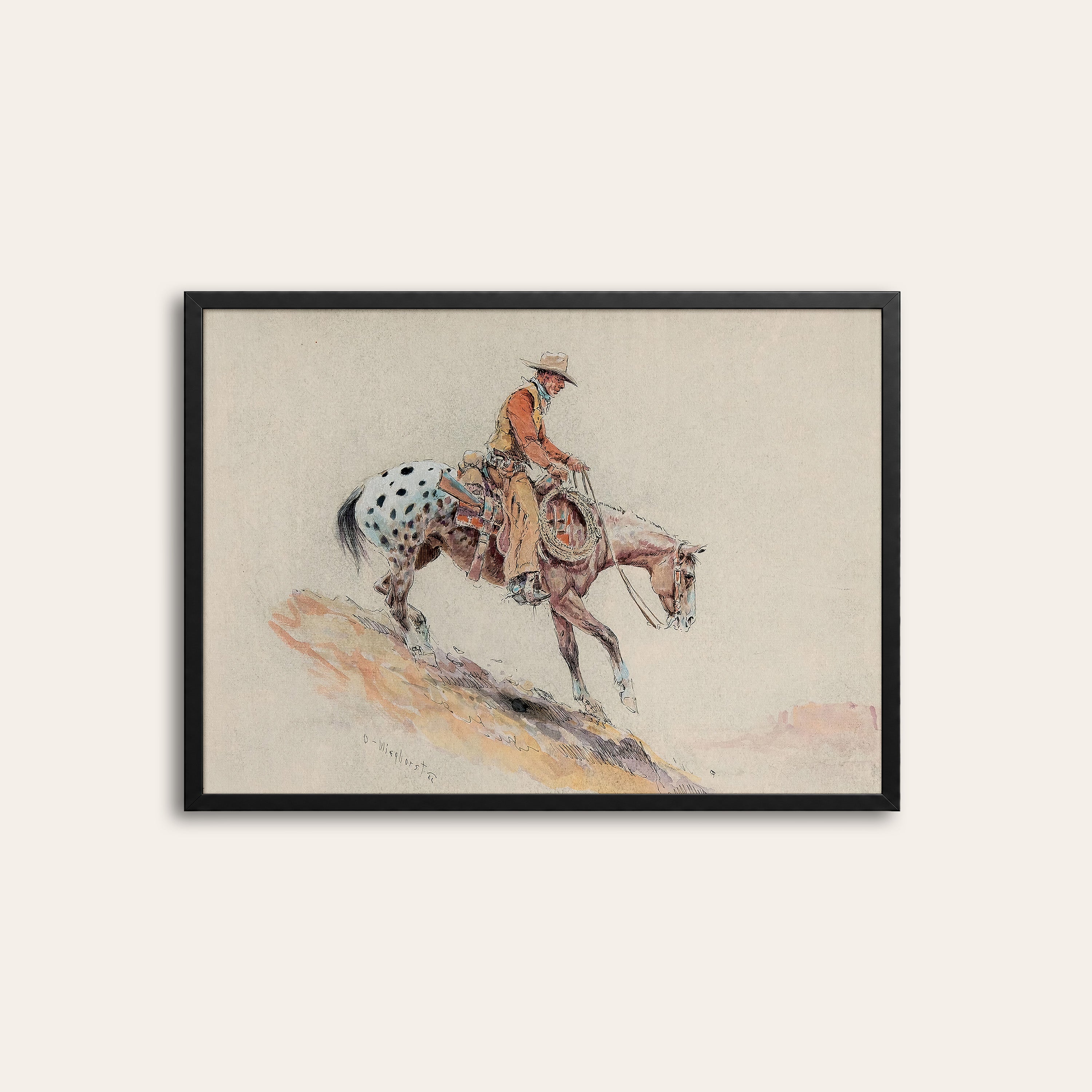 Appaloosa Descent — Watercolor Western Print – black frame