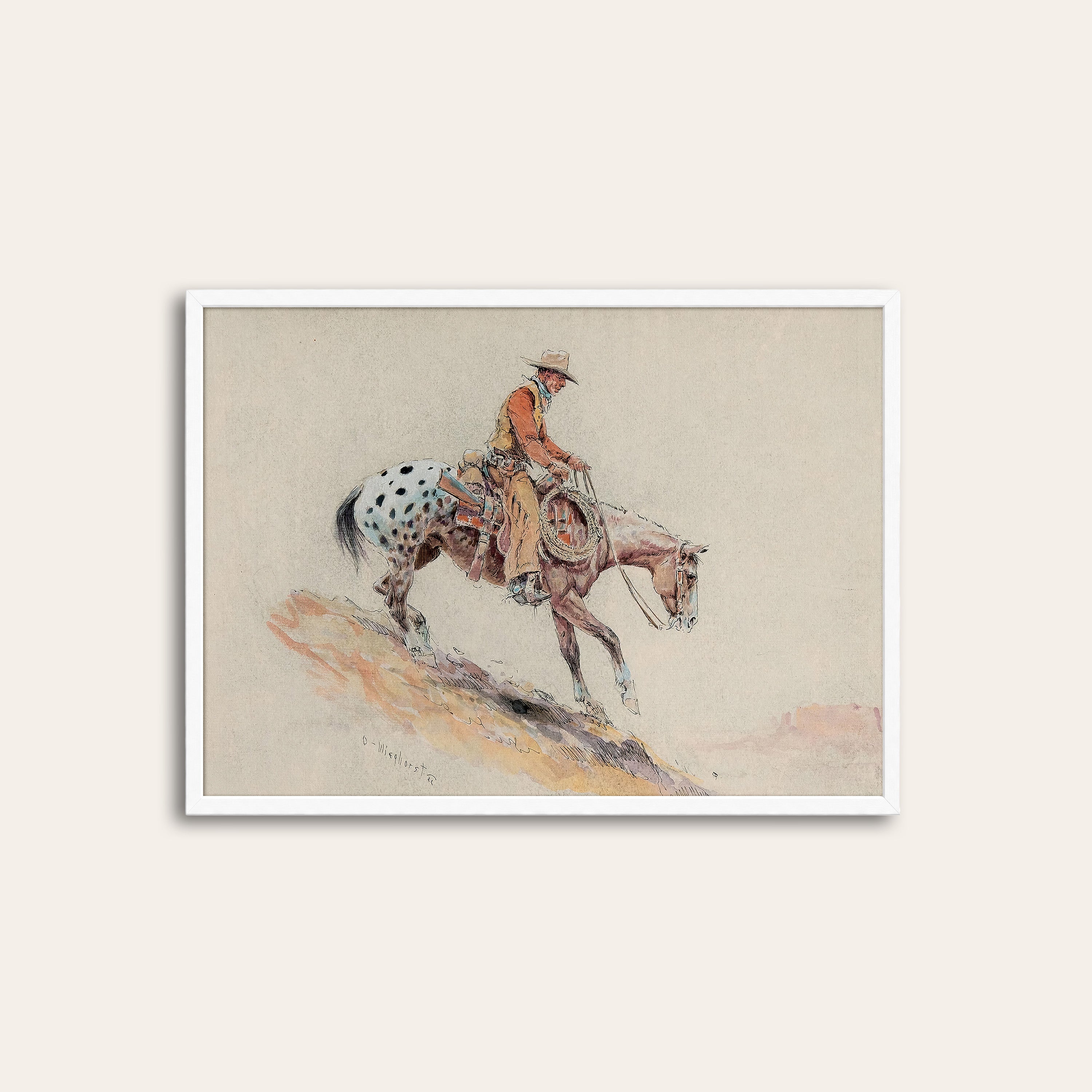 Appaloosa Descent — Watercolor Western Print – white frame