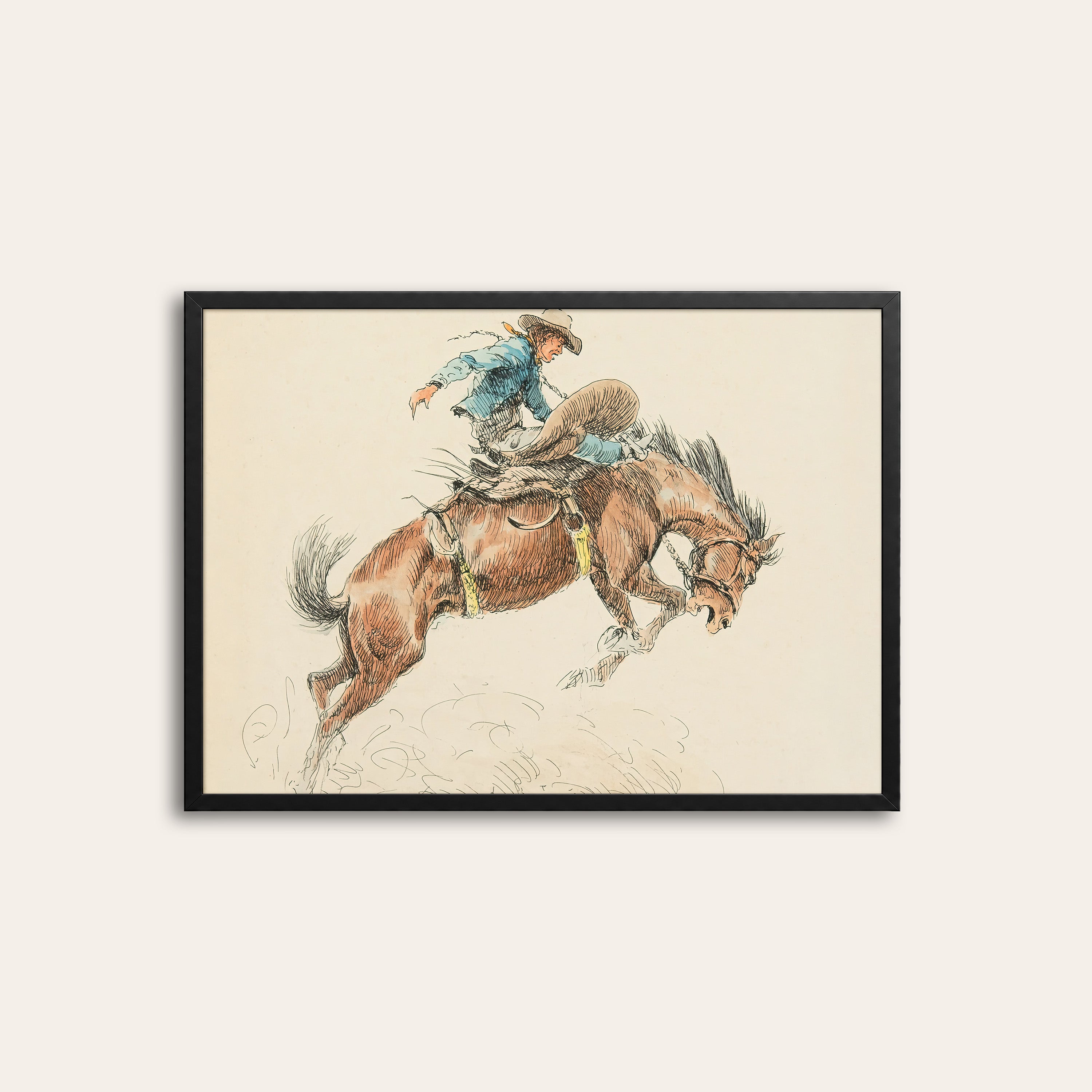 Bronc Buster — Watercolor Rodeo Print – black frame