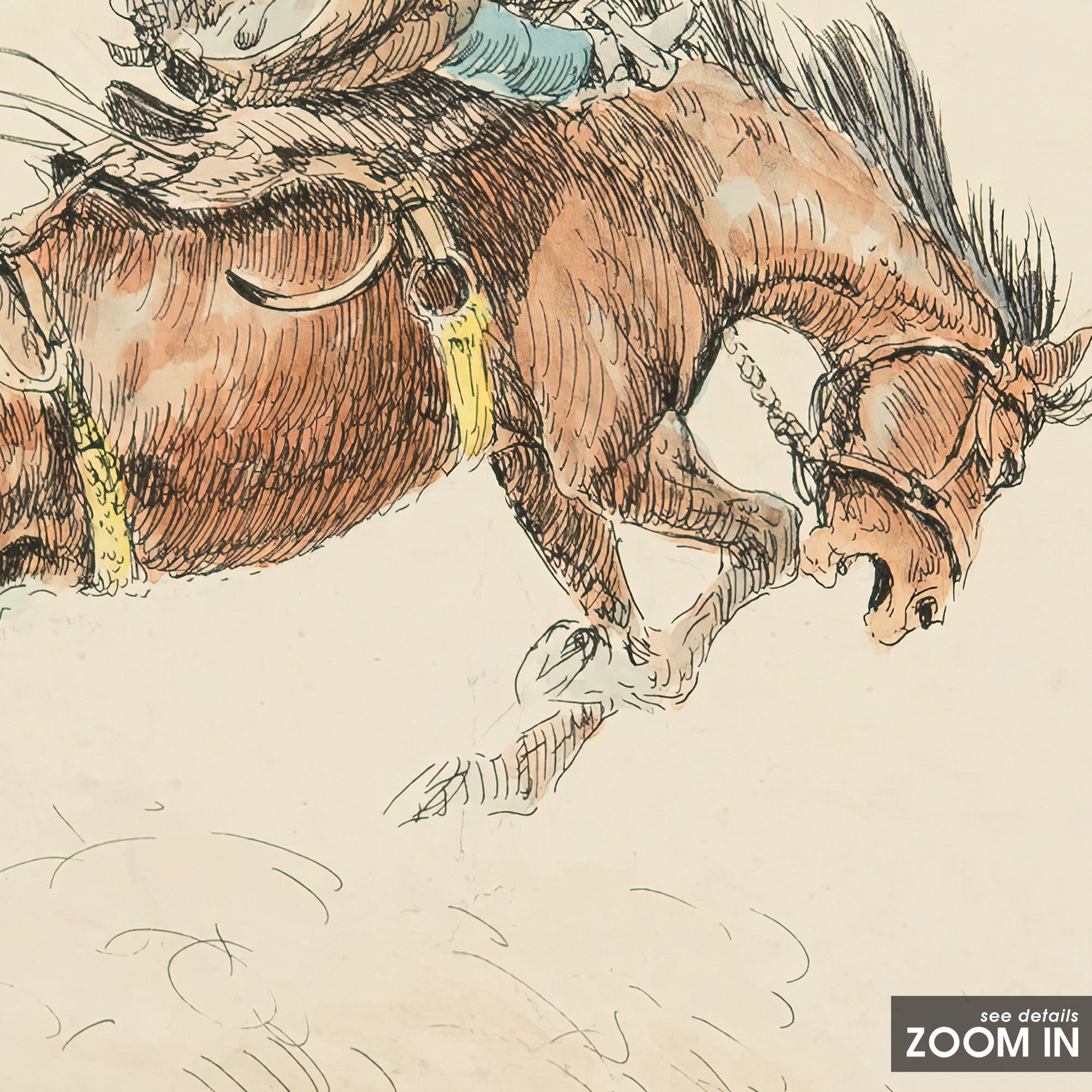 Bronc Buster — Watercolor Rodeo Print – in room setting