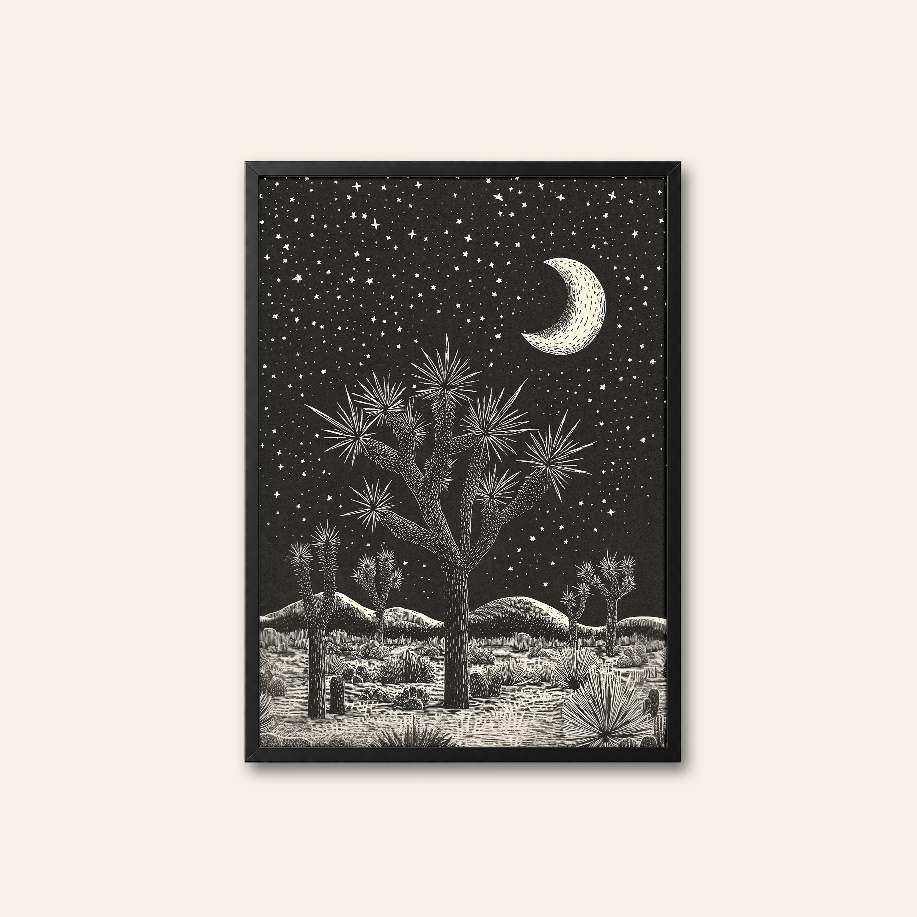 Desert Nocturne — Joshua Tree Print – black frame