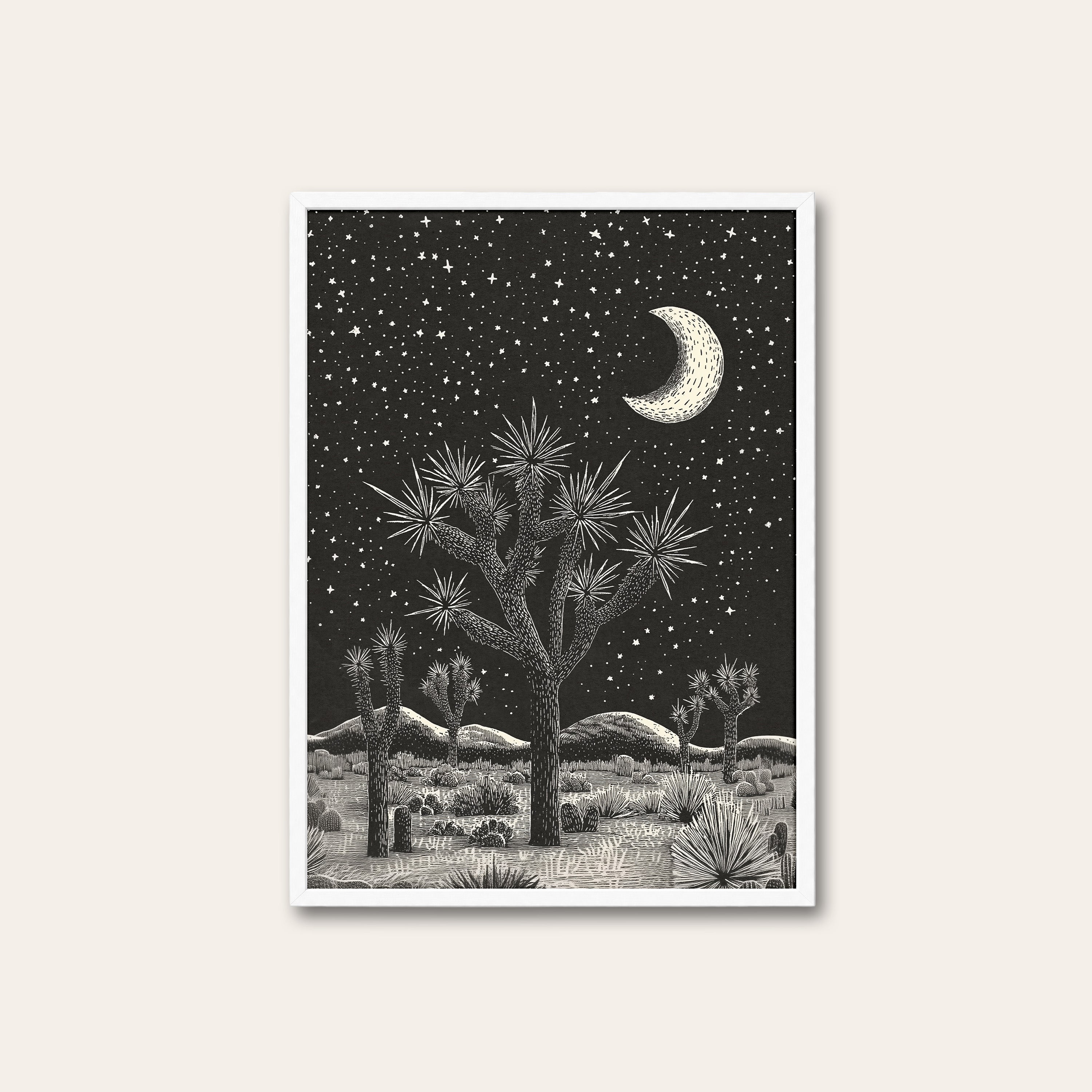 Desert Nocturne — Joshua Tree Print – white frame