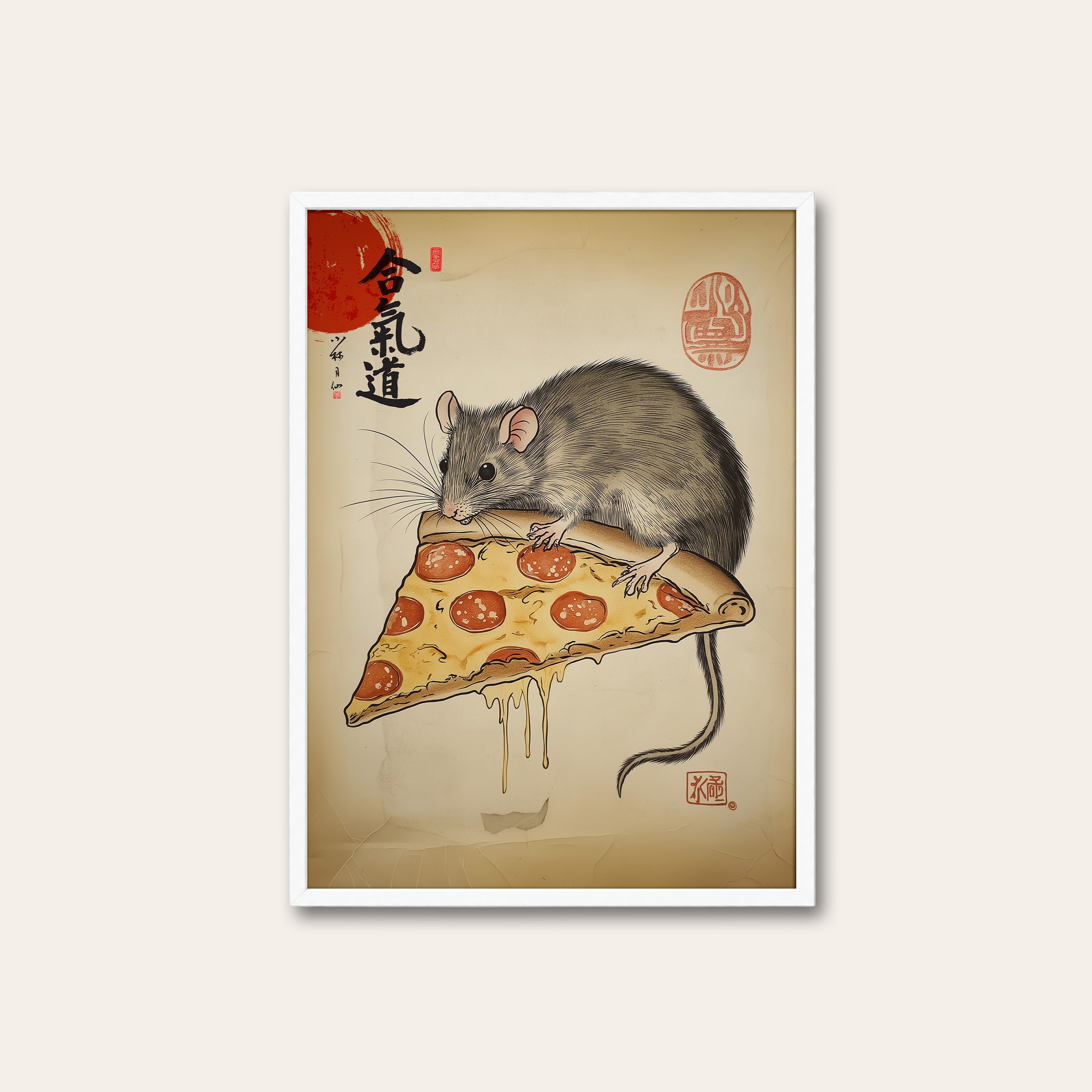 Pizza Rat — Ink Painting Print – white frame