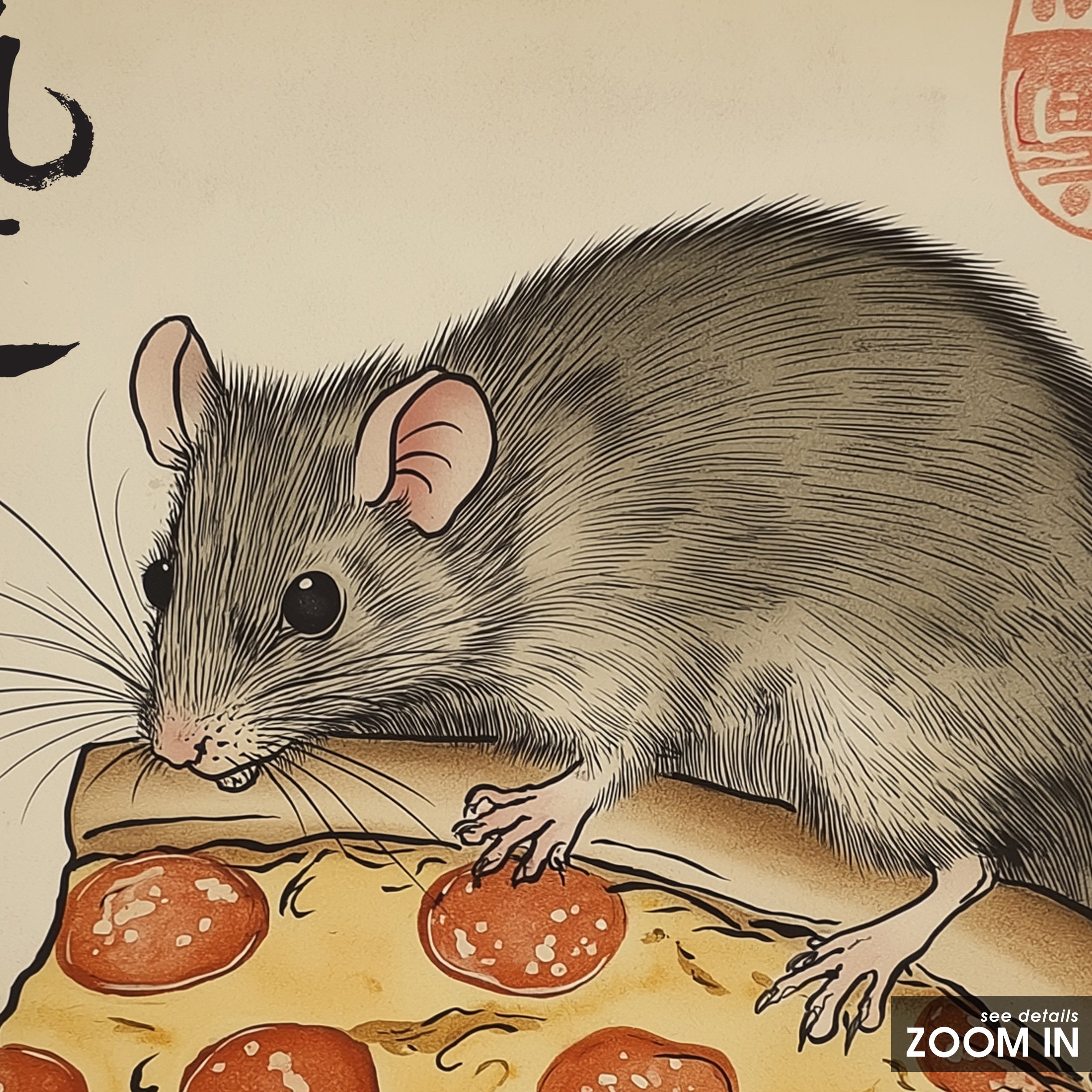 Pizza Rat — Ink Painting Print – in room setting