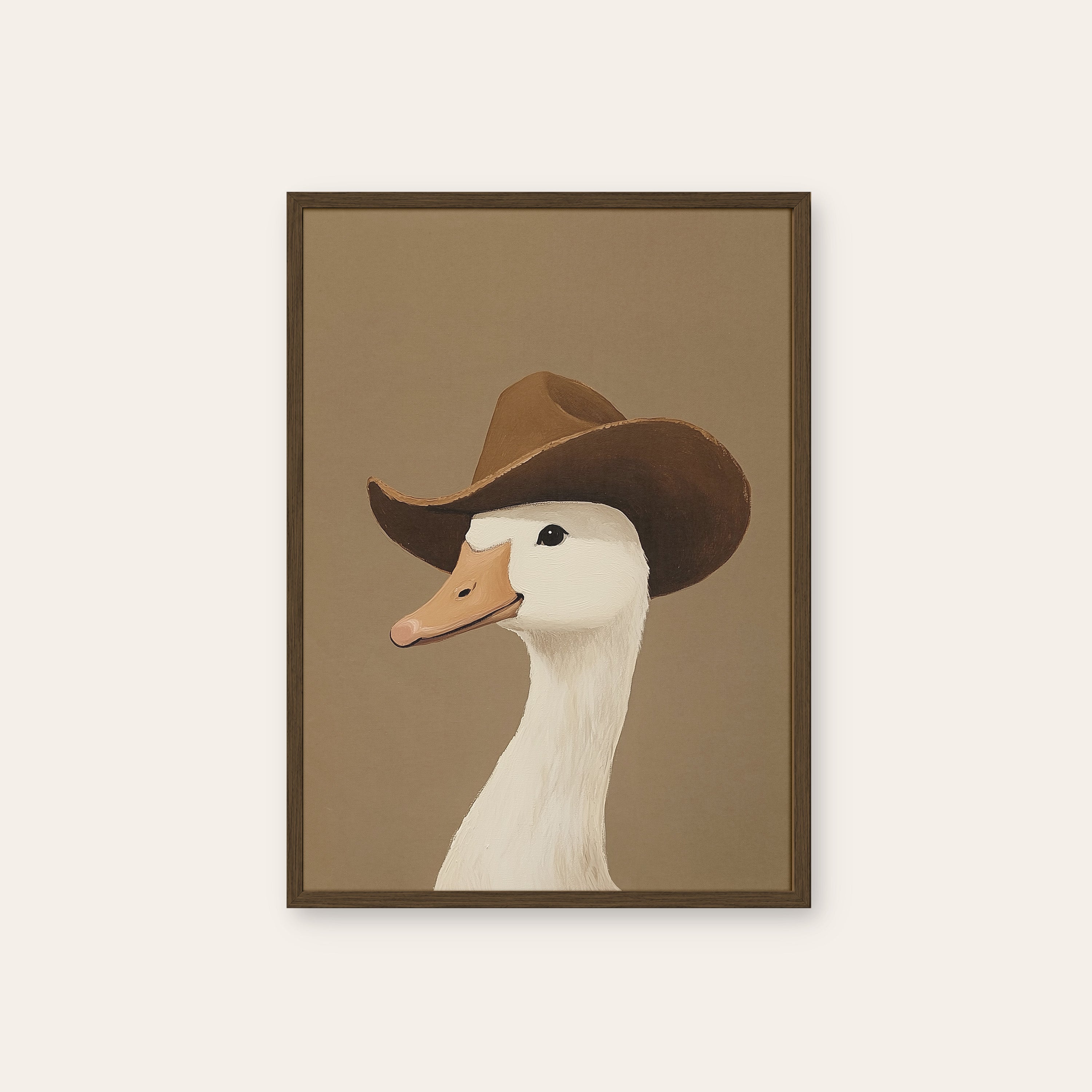 Howdy Duck — Cowboy Goose Print – dark wood frame
