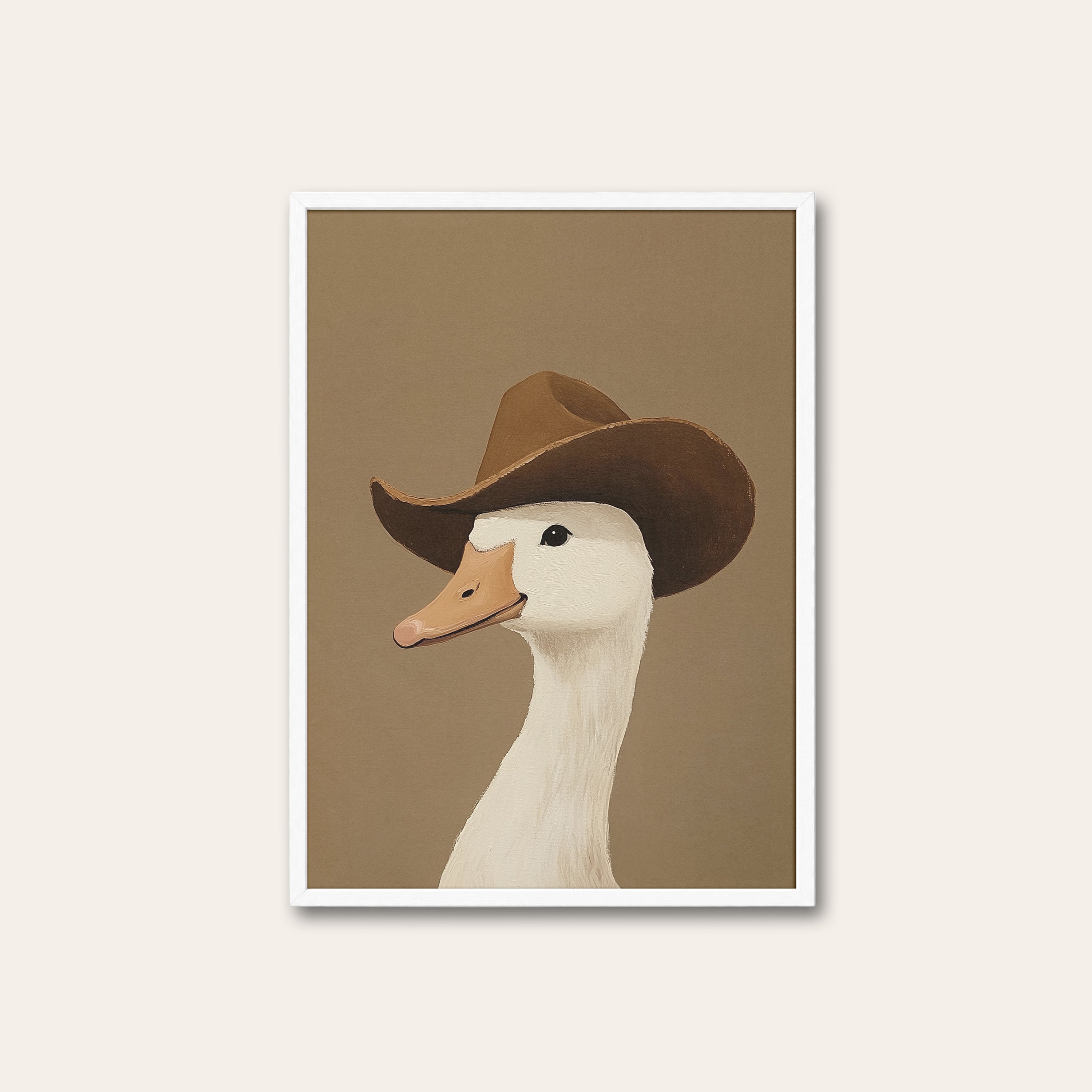 Howdy Duck — Cowboy Goose Print – white frame