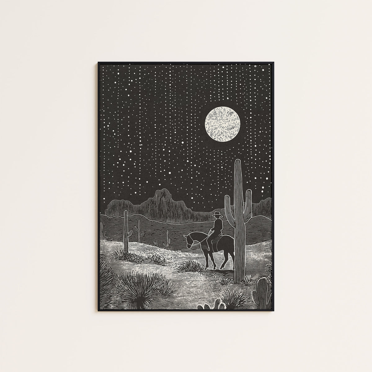 Night Ride - Moonlit Desert Print - framed artwork overview