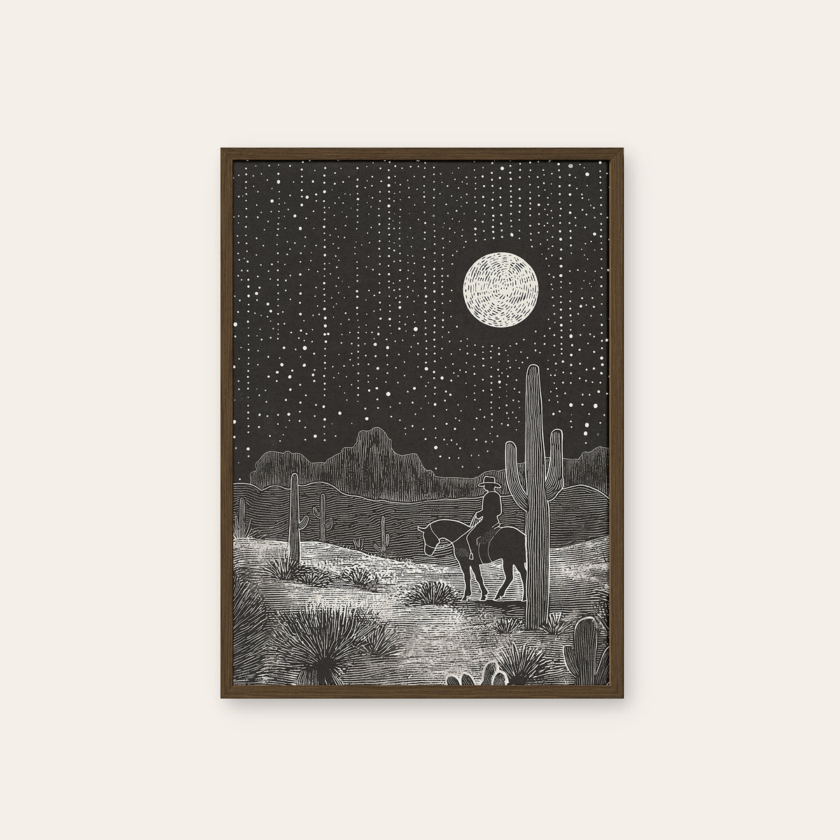 Night Ride - Moonlit Desert Print - dark wood frame