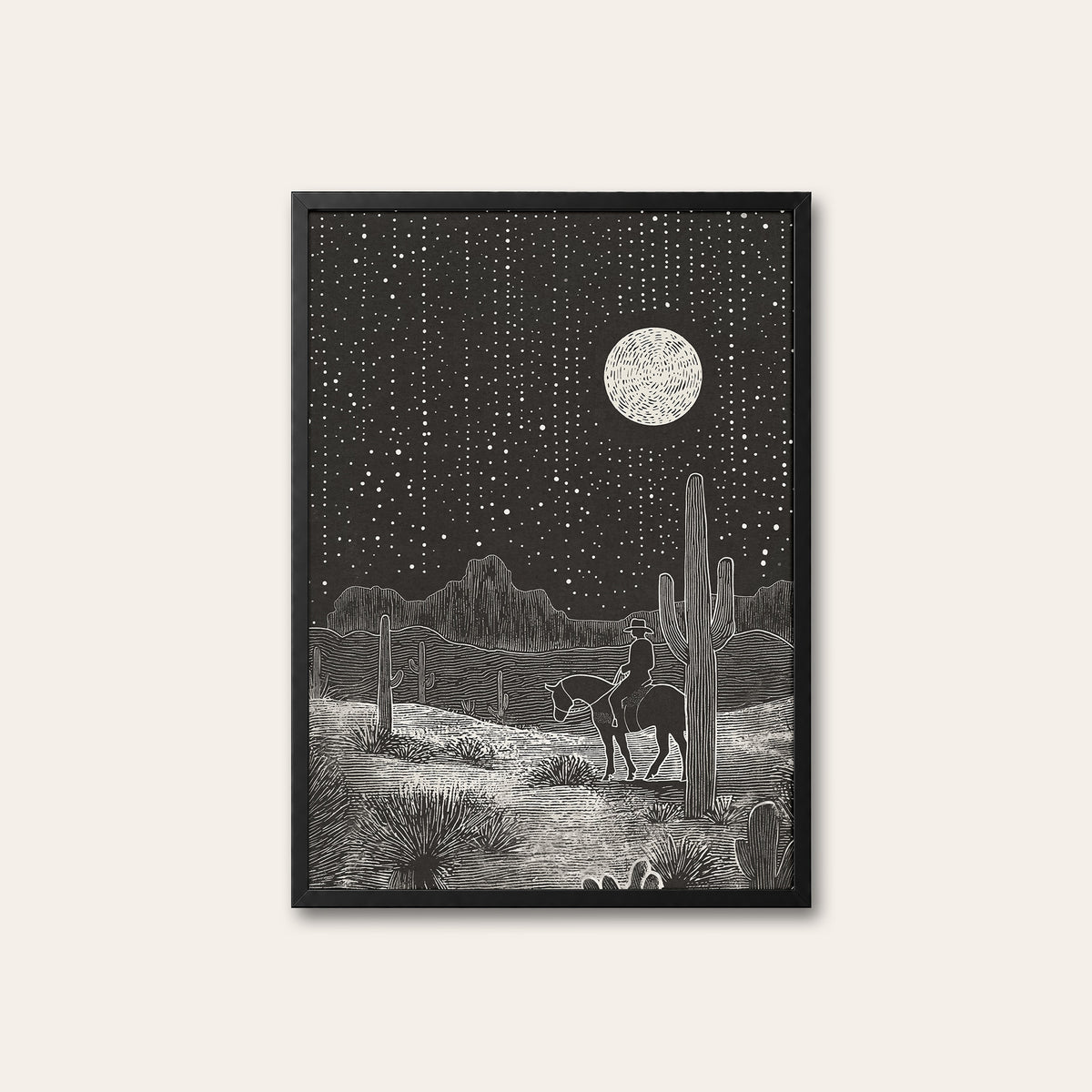 Night Ride - Moonlit Desert Print - black frame