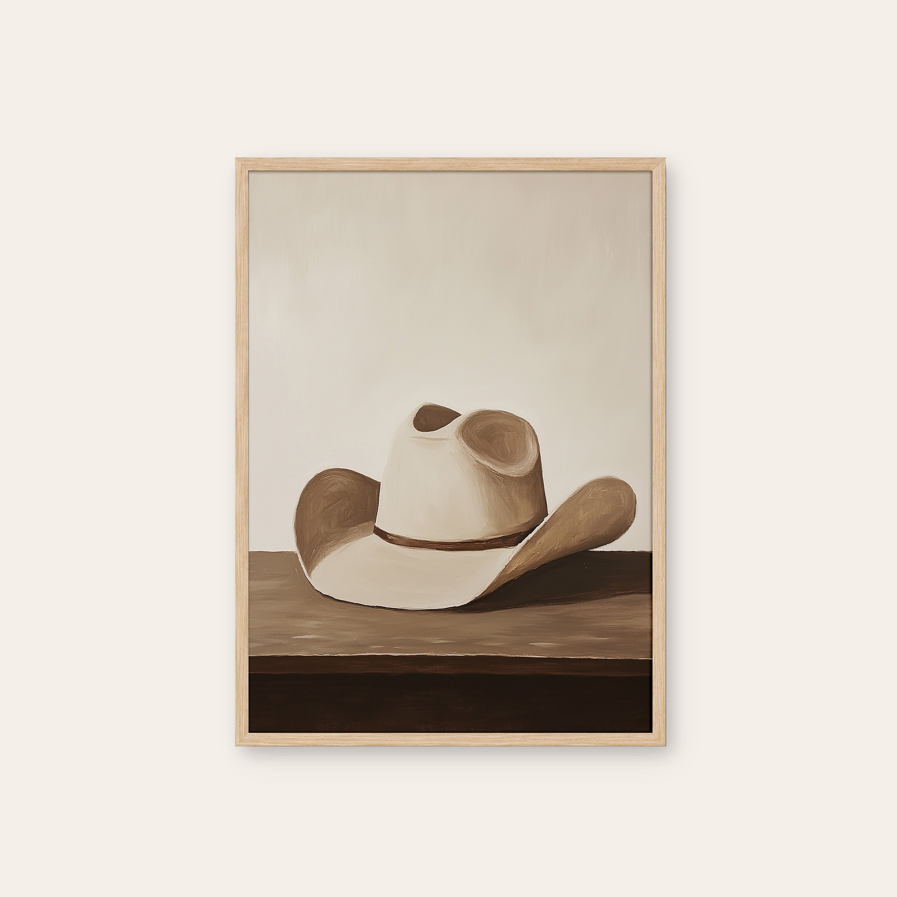 The Hat — Minimal Still Life Print – natural wood frame