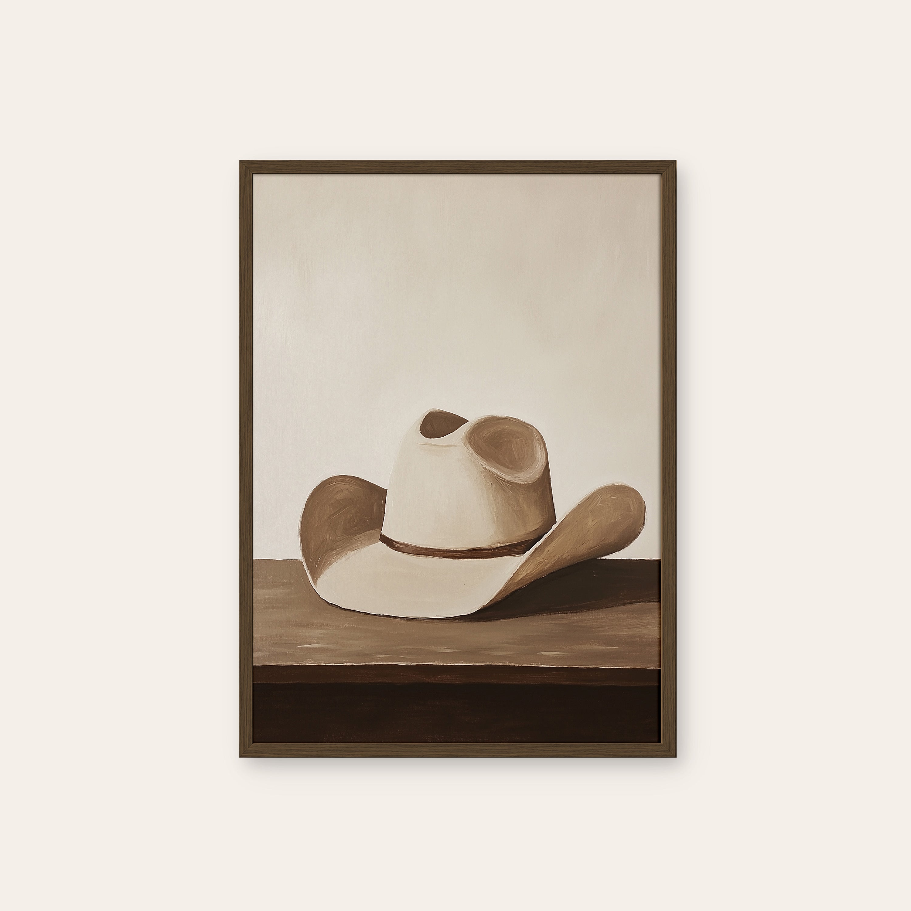 The Hat — Minimal Still Life Print – dark wood frame