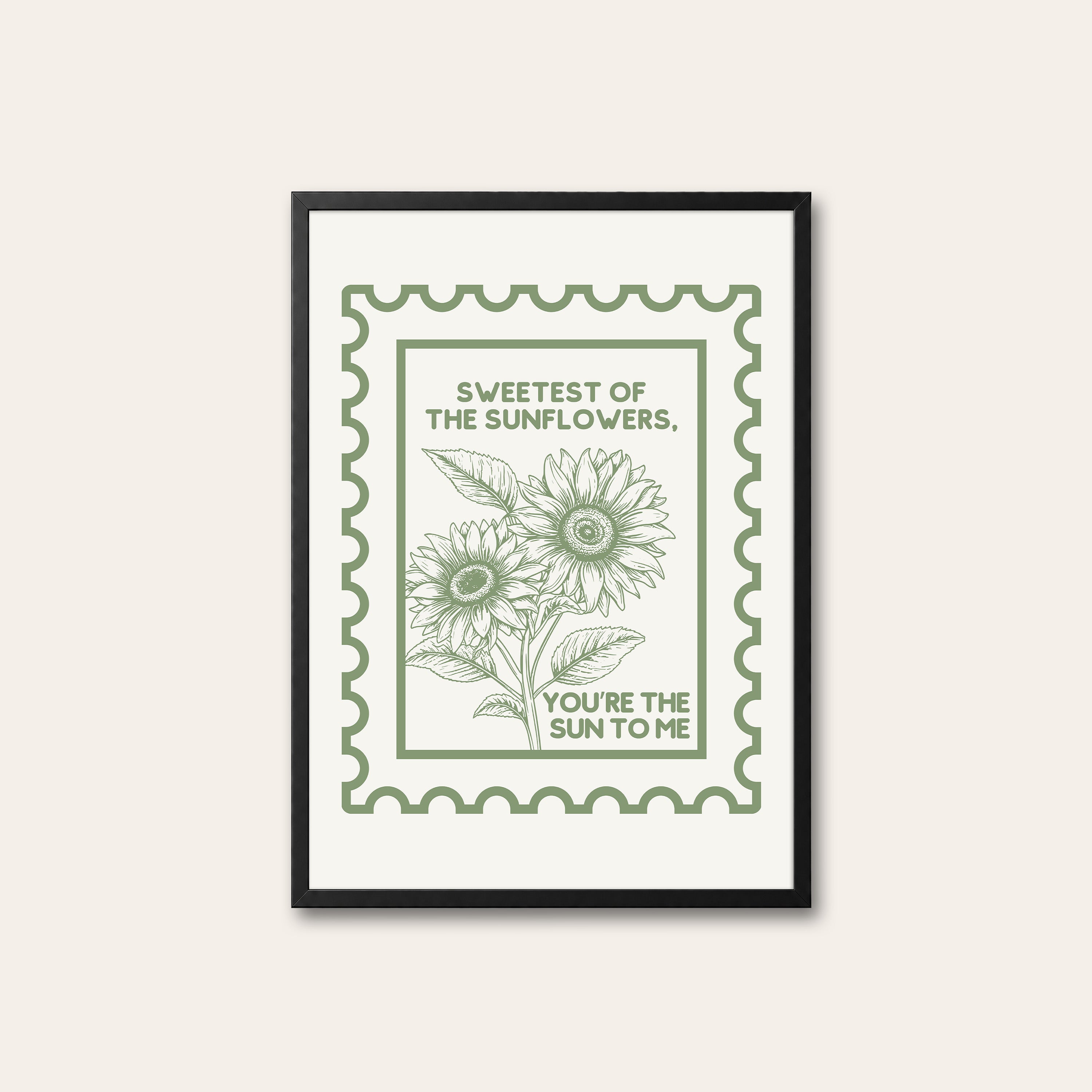 Sweetest of the Sunflowers — Stamp Print – black frame