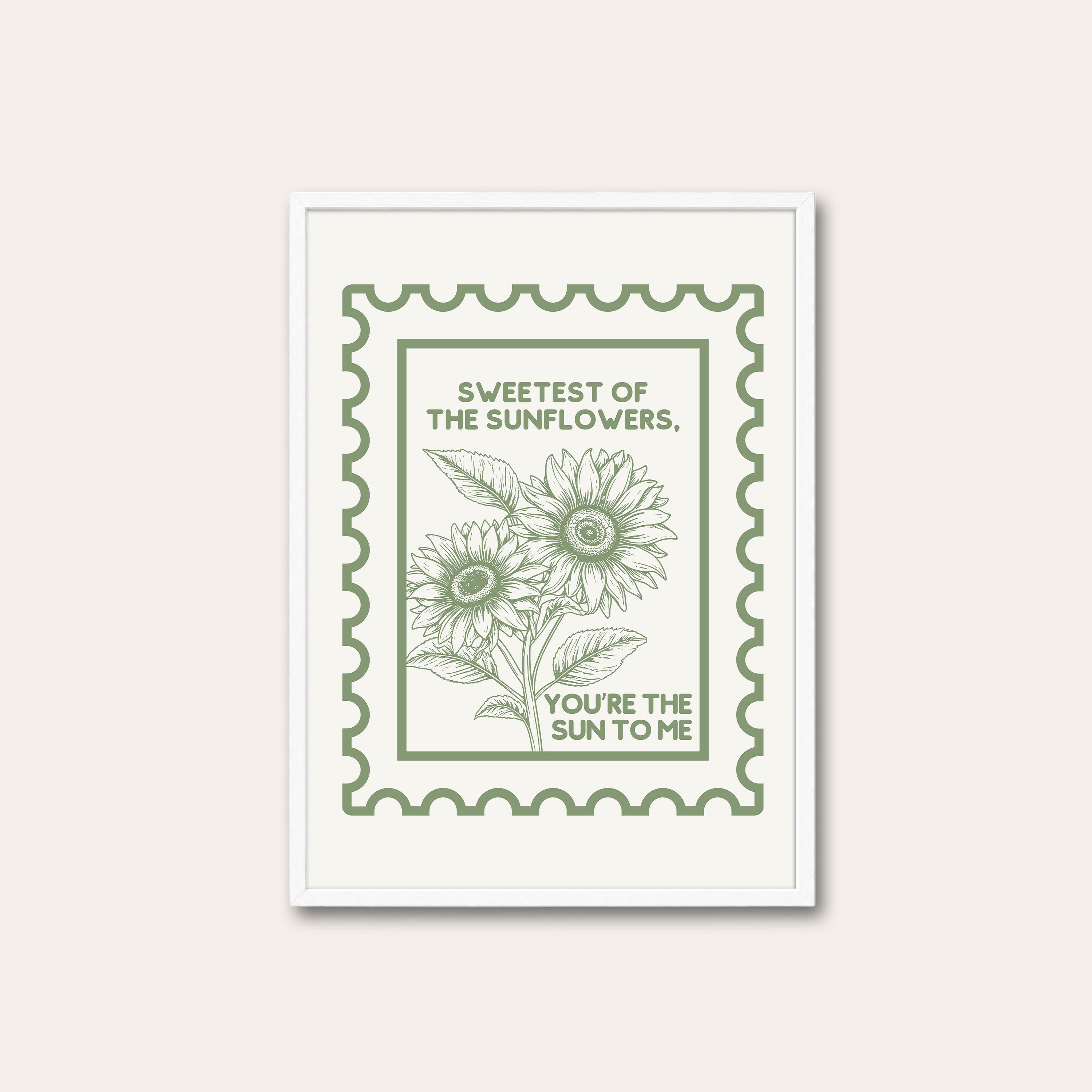 Sweetest of the Sunflowers — Stamp Print – white frame
