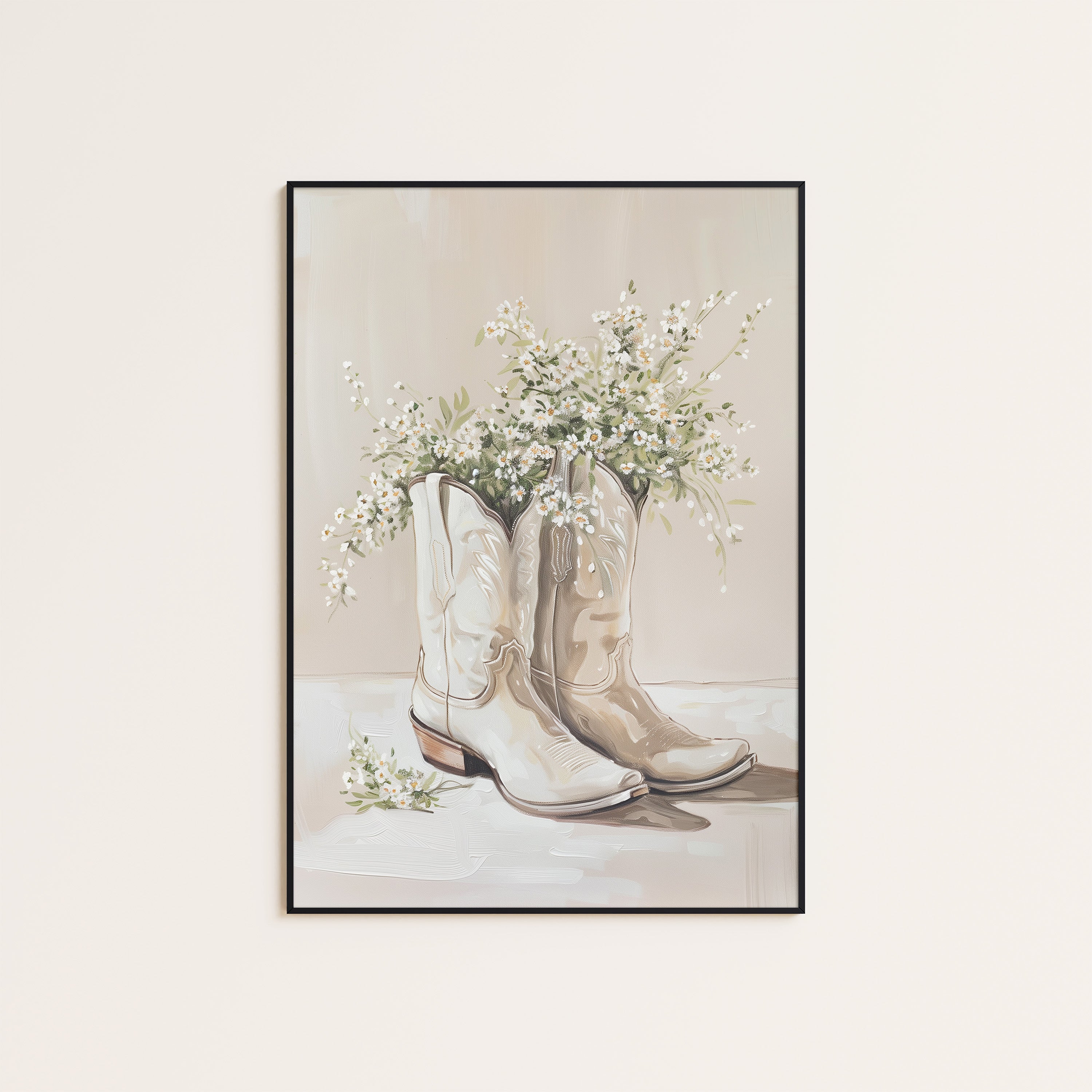 Boots & Baby's Breath — Still Life Print – unframed poster