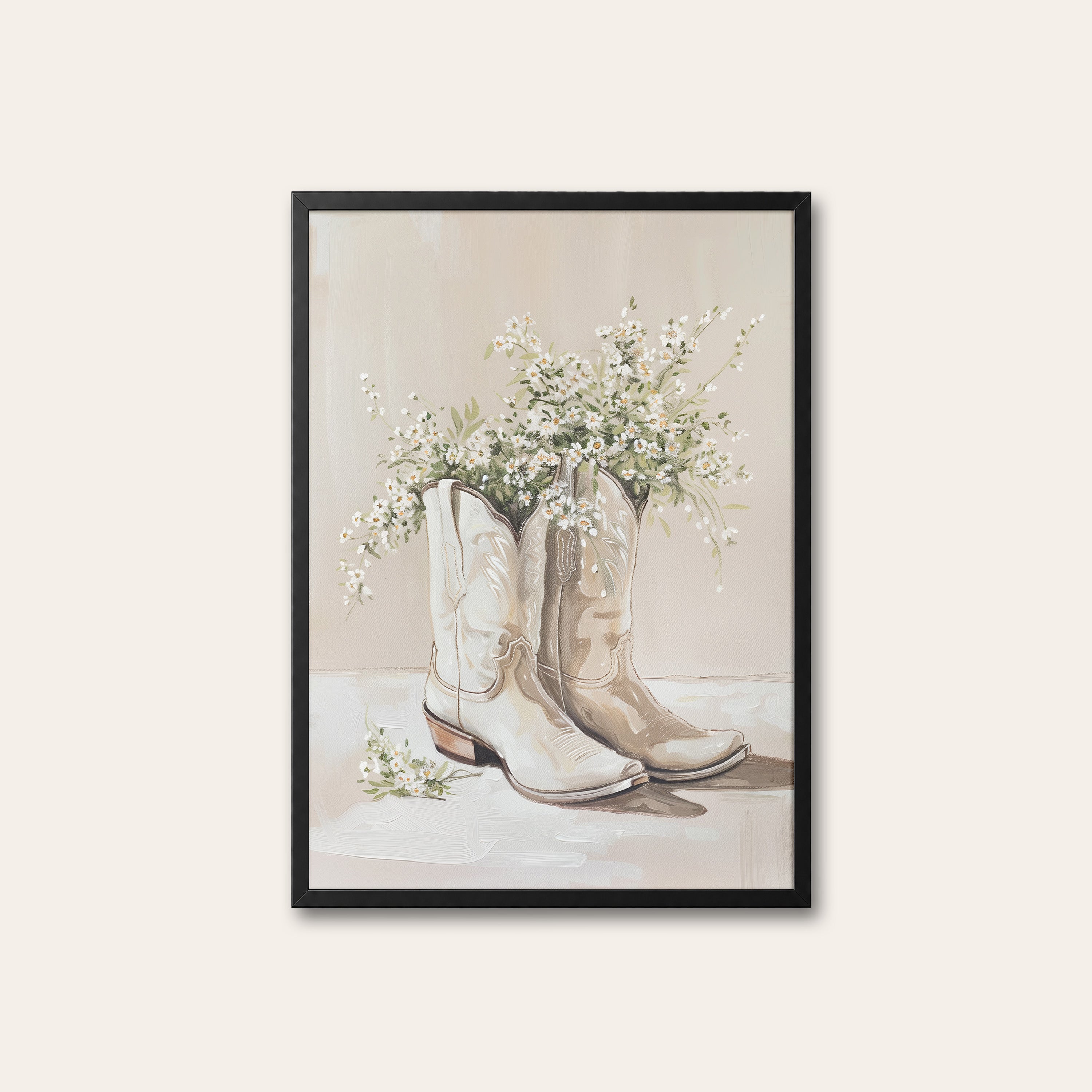 Boots & Baby's Breath — Still Life Print – black frame