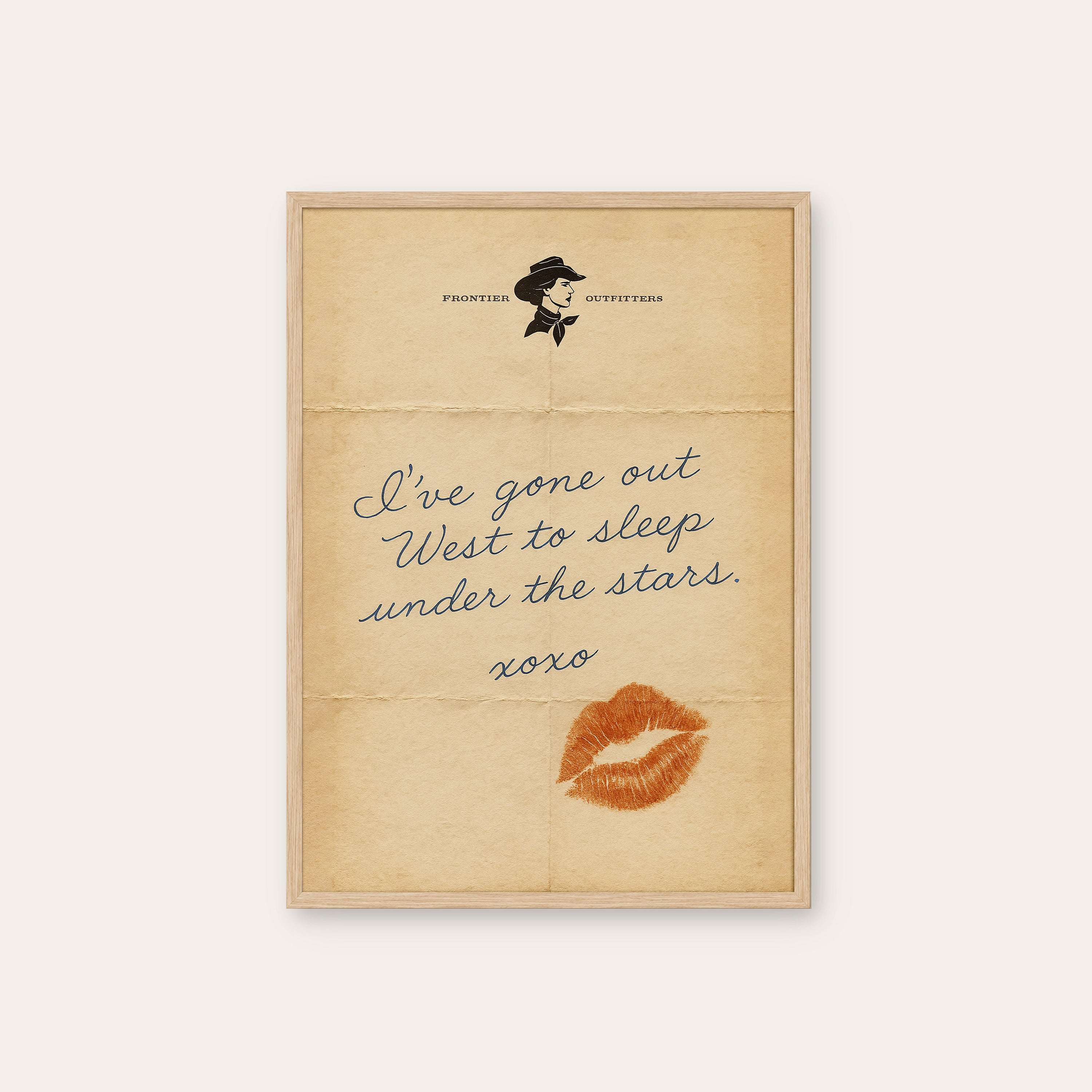 Under the Stars — Kiss Print – natural wood frame