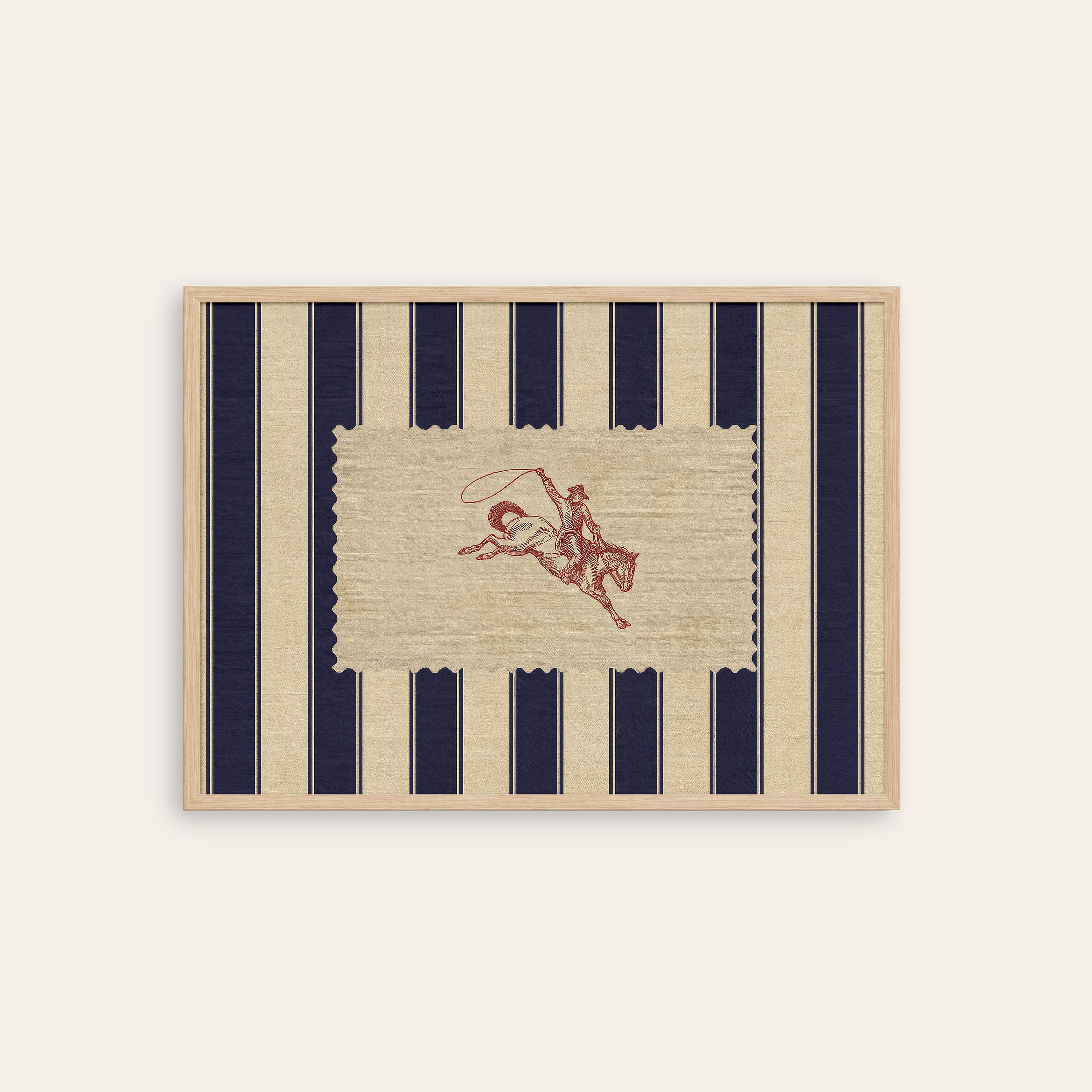 Lasso Rider — Western Stripe Art Print – natural wood frame