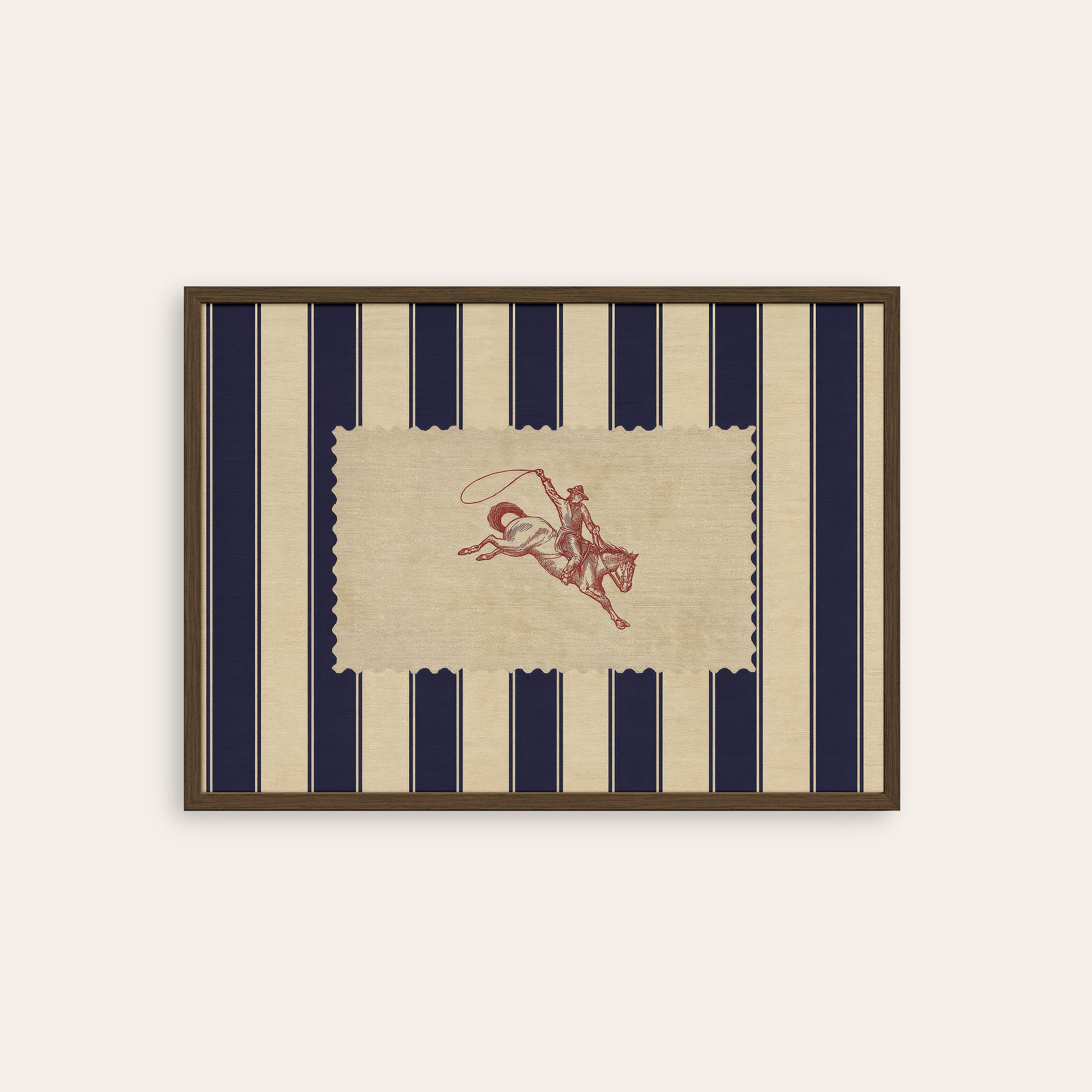 Lasso Rider — Western Stripe Art Print – dark wood frame