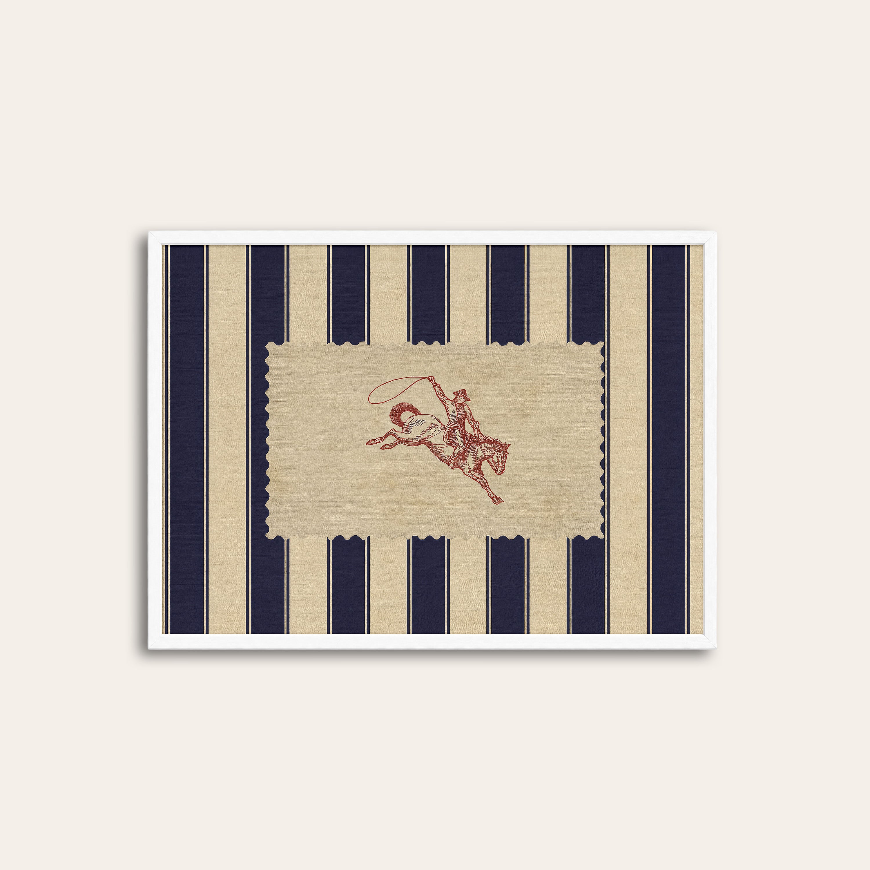 Lasso Rider — Western Stripe Art Print – white frame