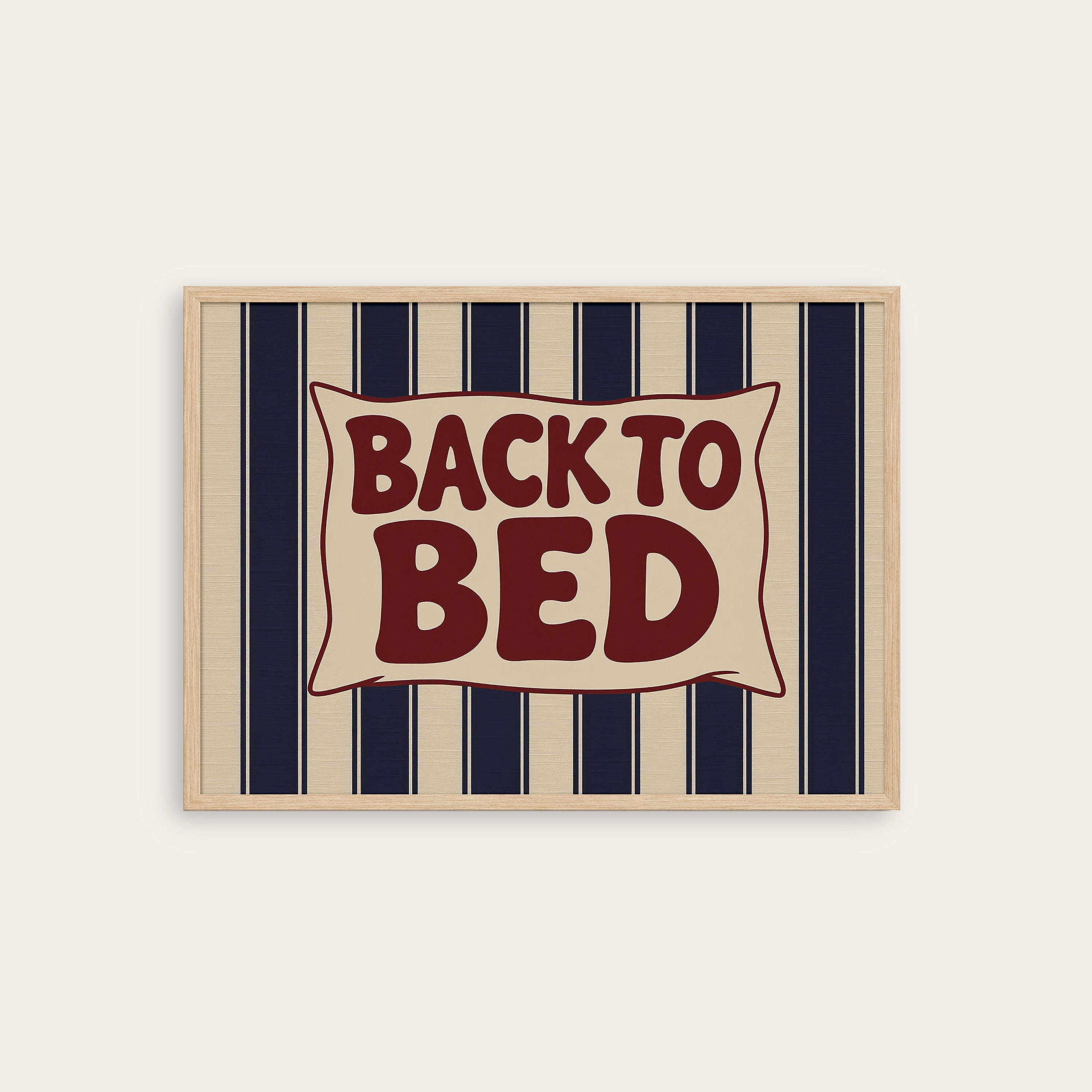 Back to Bed — Pennant Stripe Print – natural wood frame