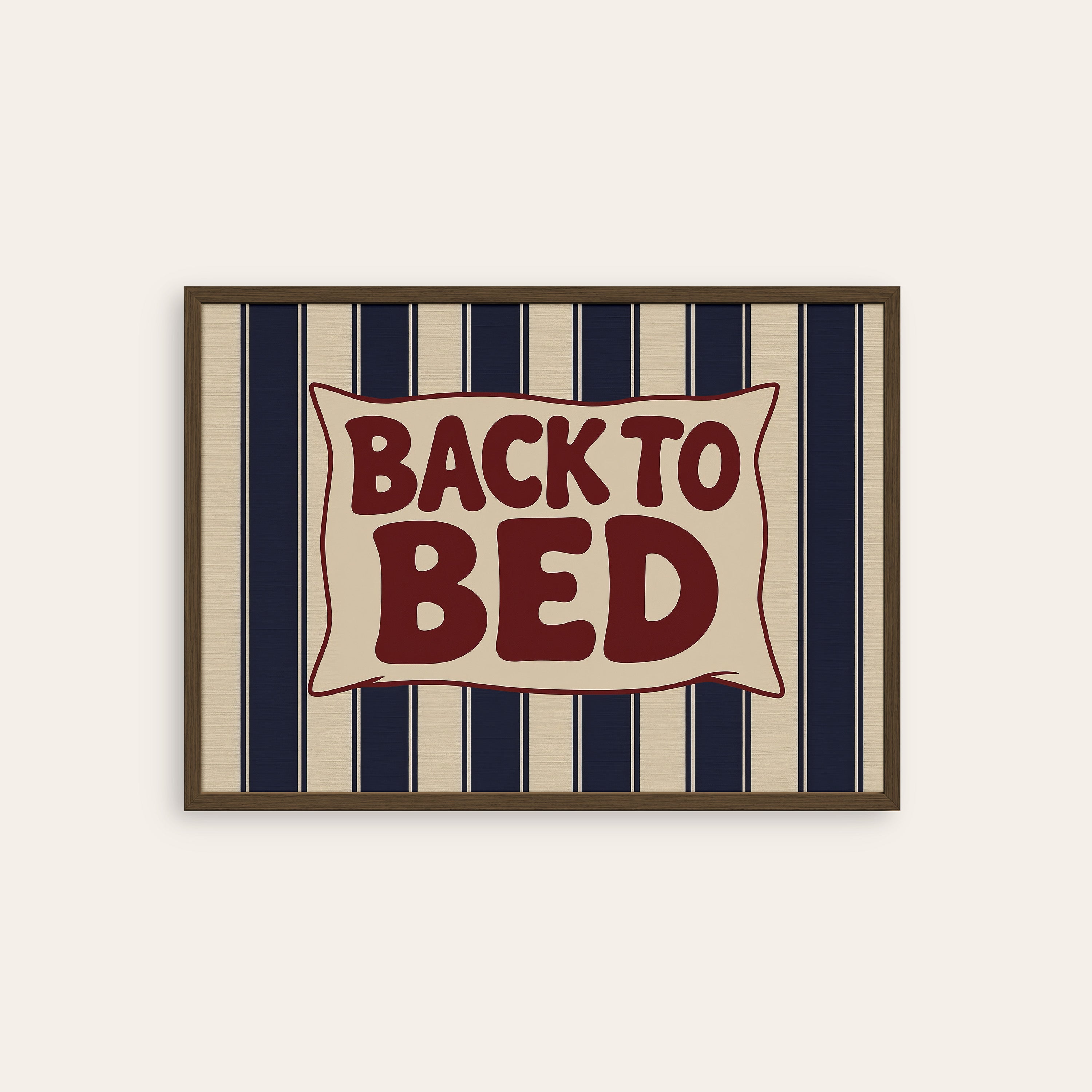 Back to Bed — Pennant Stripe Print – dark wood frame