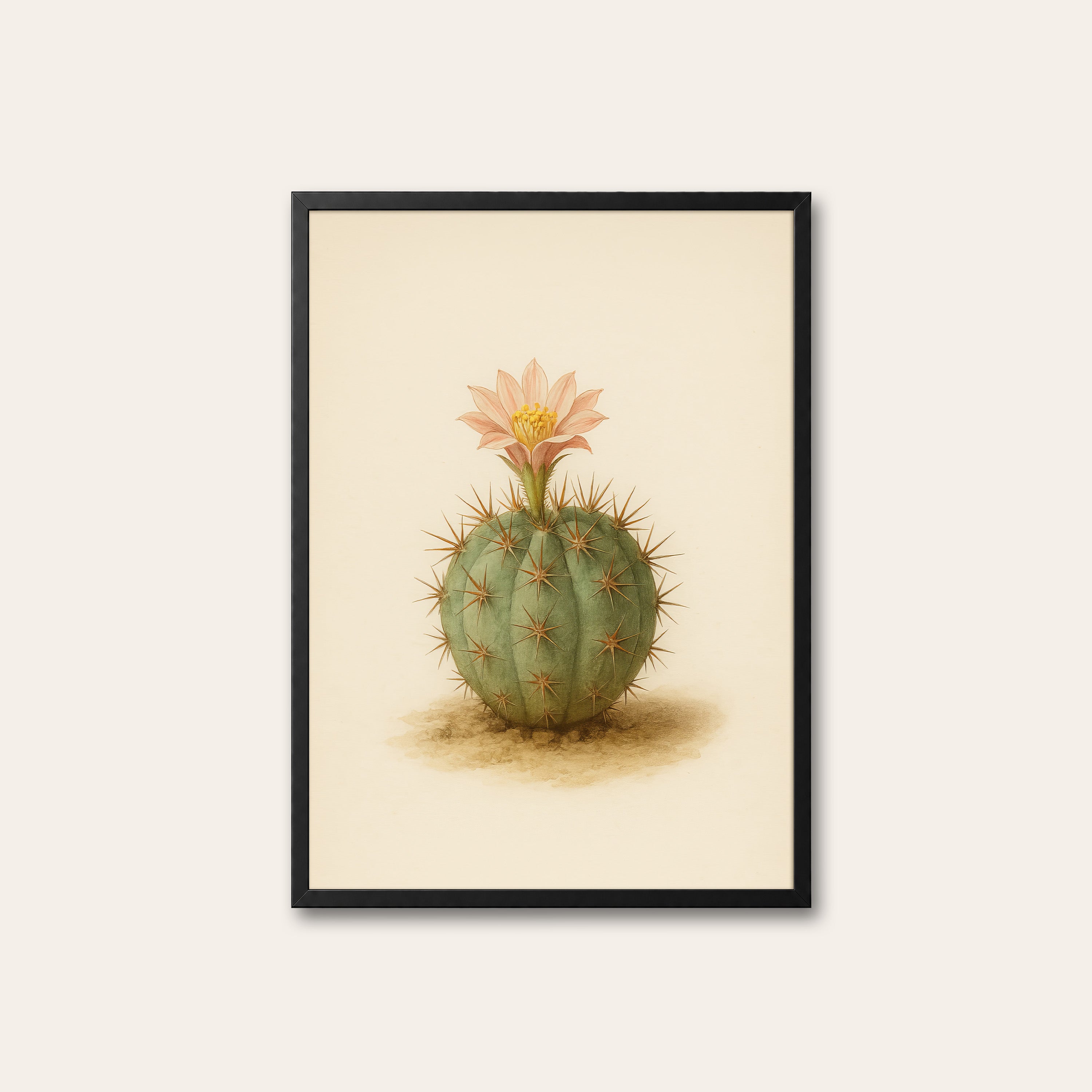 First Bloom — Cactus Botanical Print – black frame