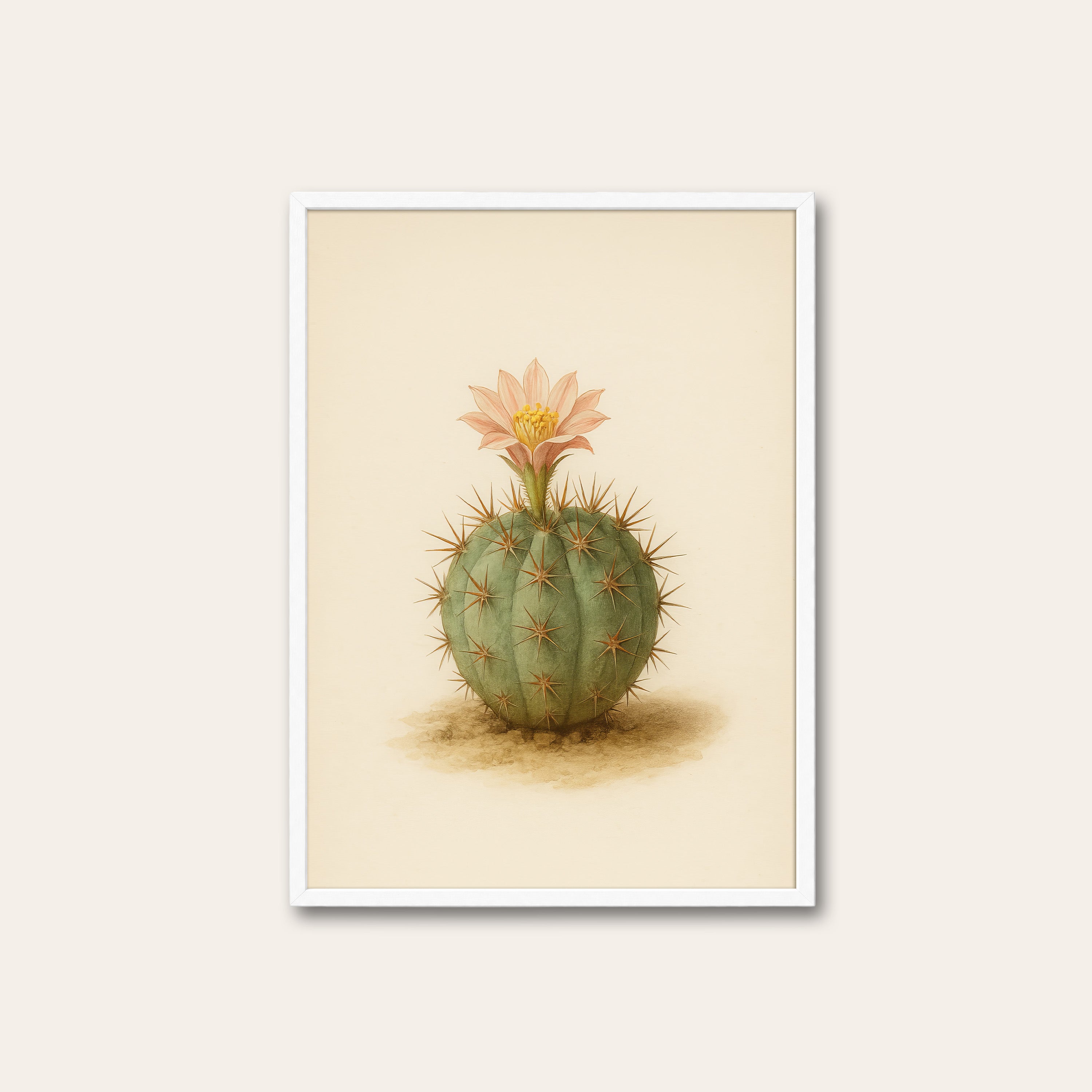 First Bloom — Cactus Botanical Print – white frame