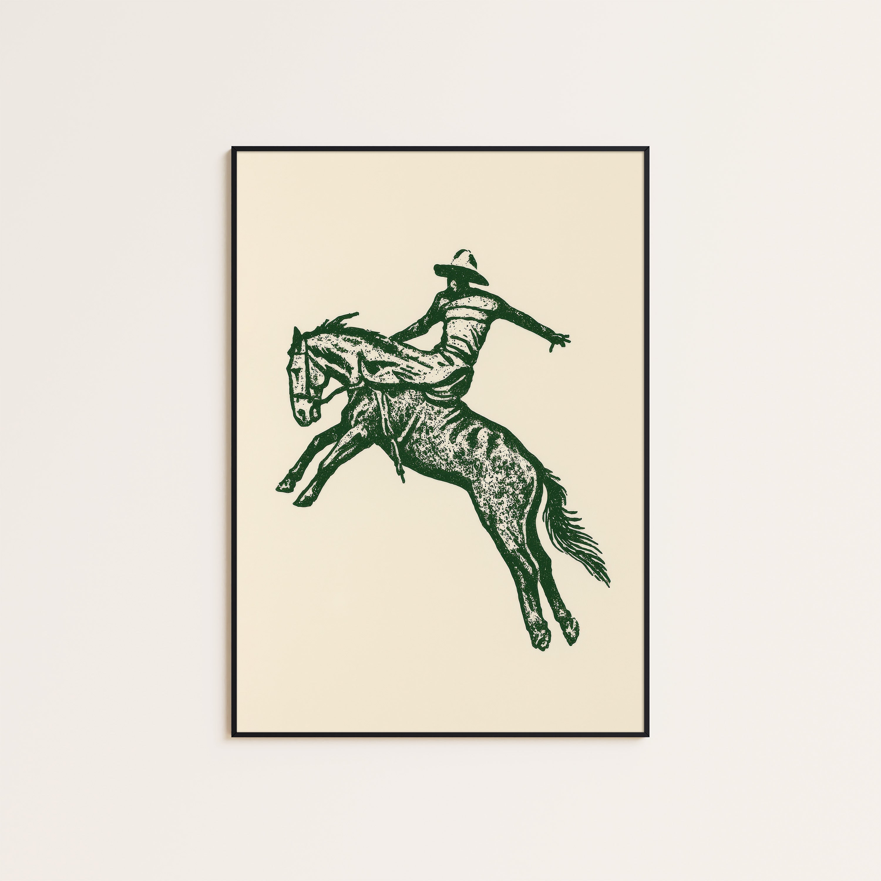 Green Bronc — Engraved Rodeo Print – unframed poster