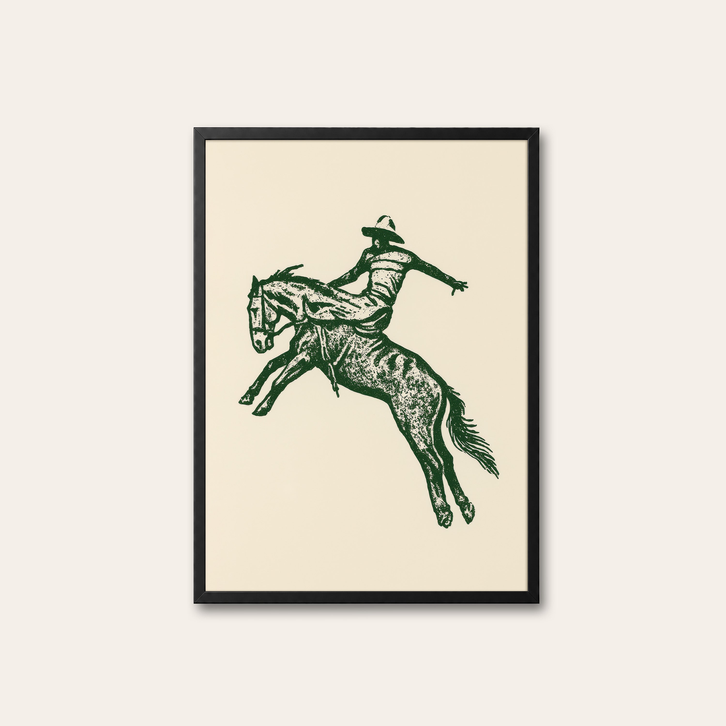 Green Bronc — Engraved Rodeo Print – black frame