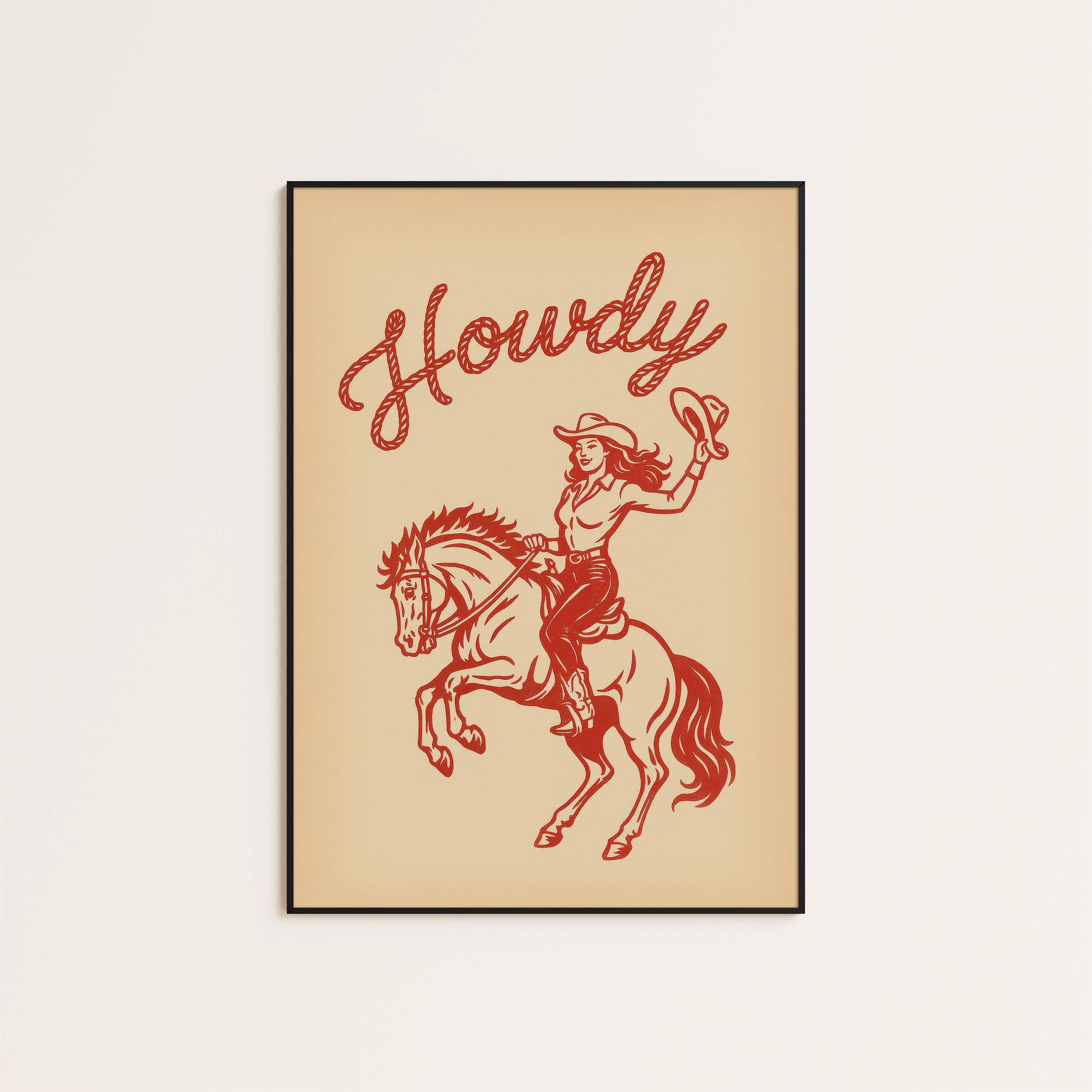 Howdy — Red Rodeo Script Print – unframed poster
