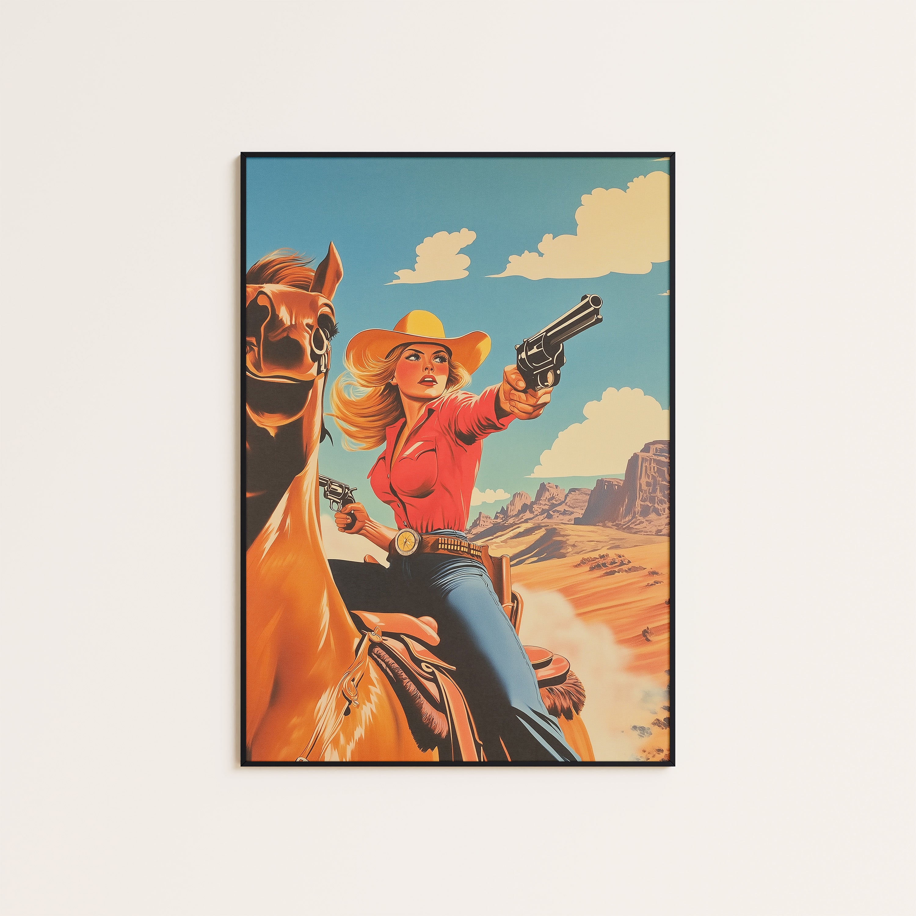 Quick Draw Cowgirl — Retro Poster Print – unframed poster