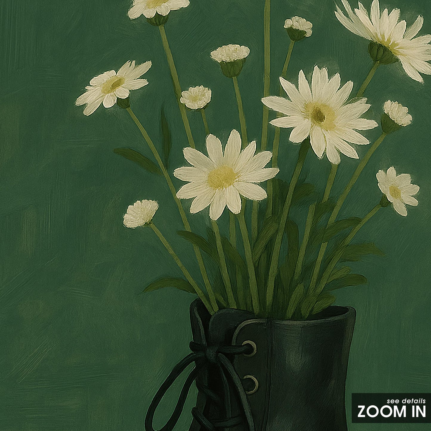 Combat Boot Art Print – Feminine Strength Botanical Wall Art With Daisies