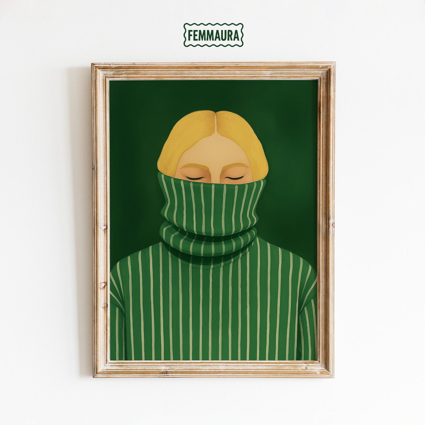 Minimalist Green Sweater Art – Moody Modern Portrait Wall Poster With Emotional Depth