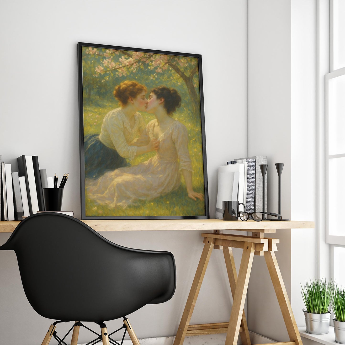 Victorian Sapphic Kiss Romantic Lesbian Art Print – Vintage Love Poster